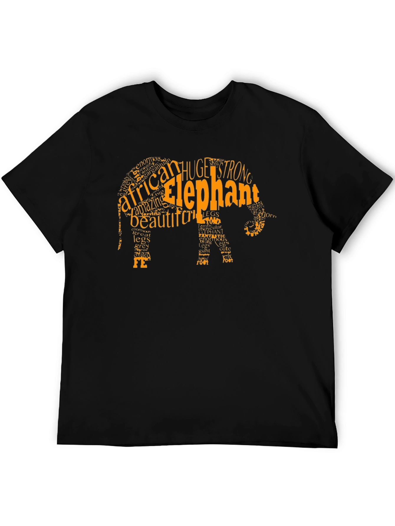 Elephant Word Art Mens Black T-Shirt