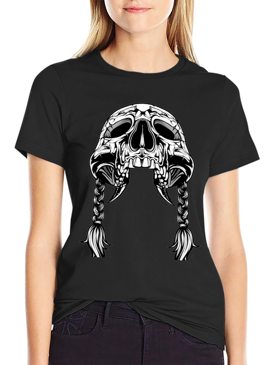 Skull With Braids Graphic Tee - Mens Black T-Shirt