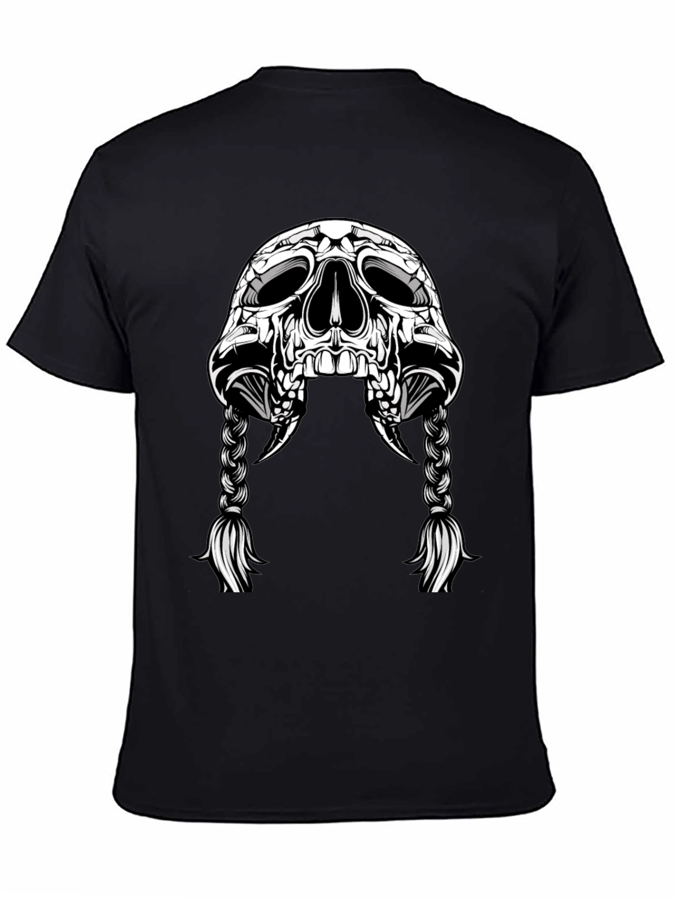 Skull With Braids Graphic Tee - Mens Black T-Shirt