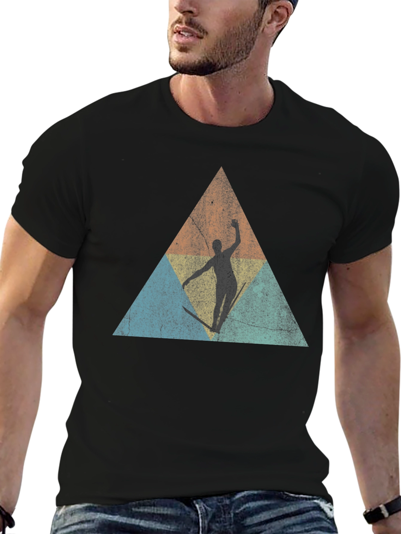 Retro Skier Triangle Graphic T-Shirt