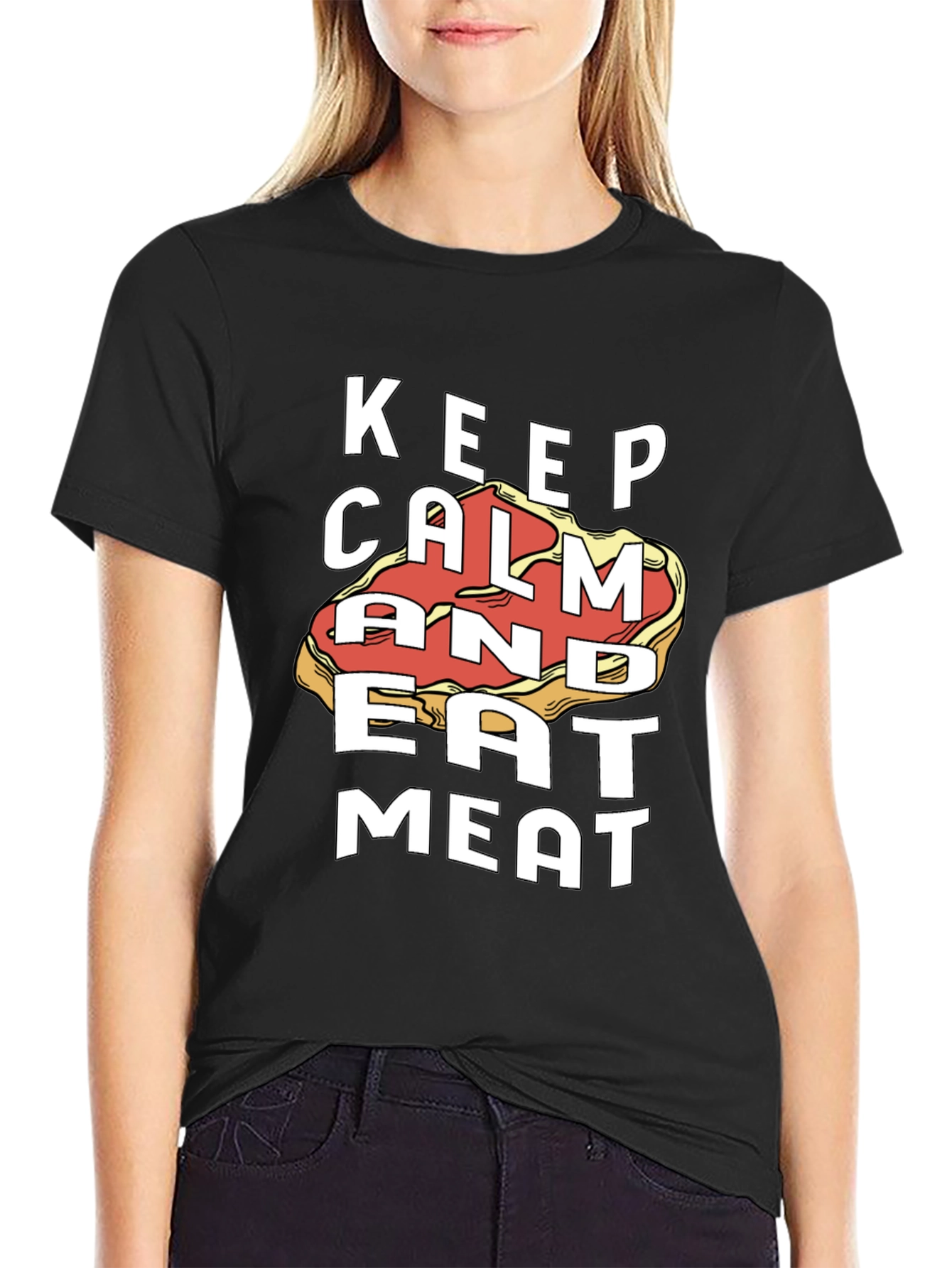 Keep Calm and Eat Meat Black Graphic Tee