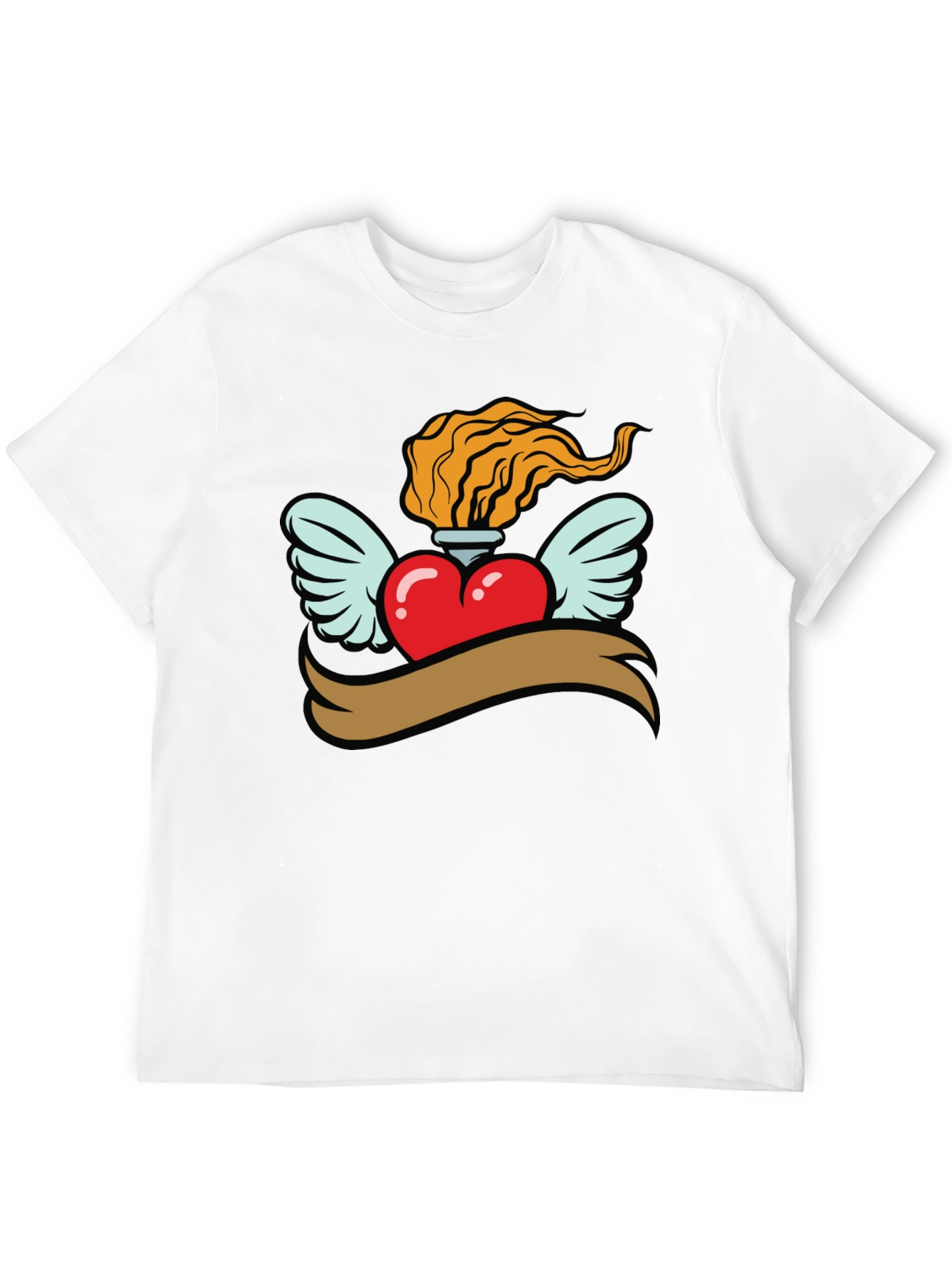 Heart with Wings & Flame Graphic Tee - Black