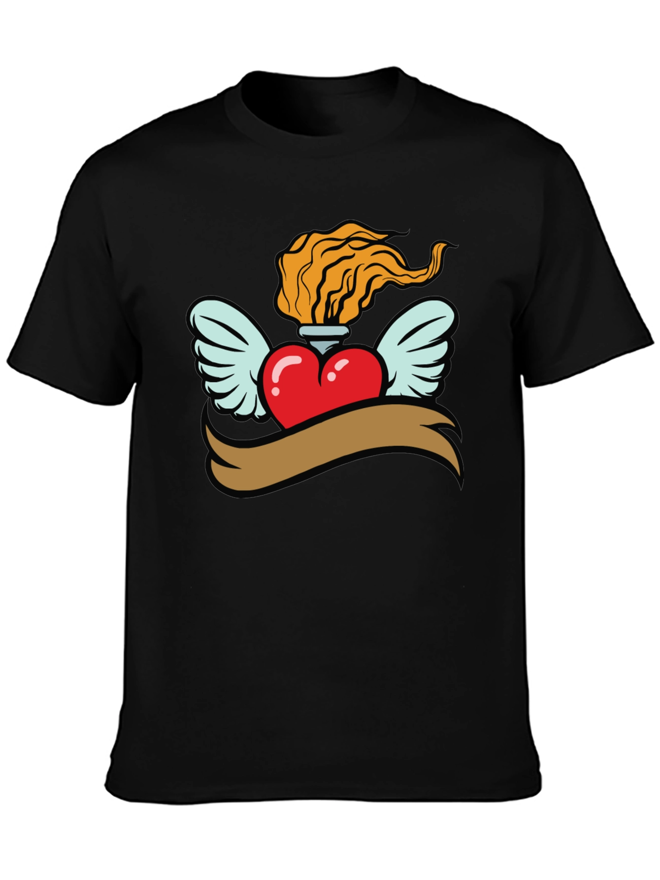 Heart with Wings & Flame Graphic Tee - Black