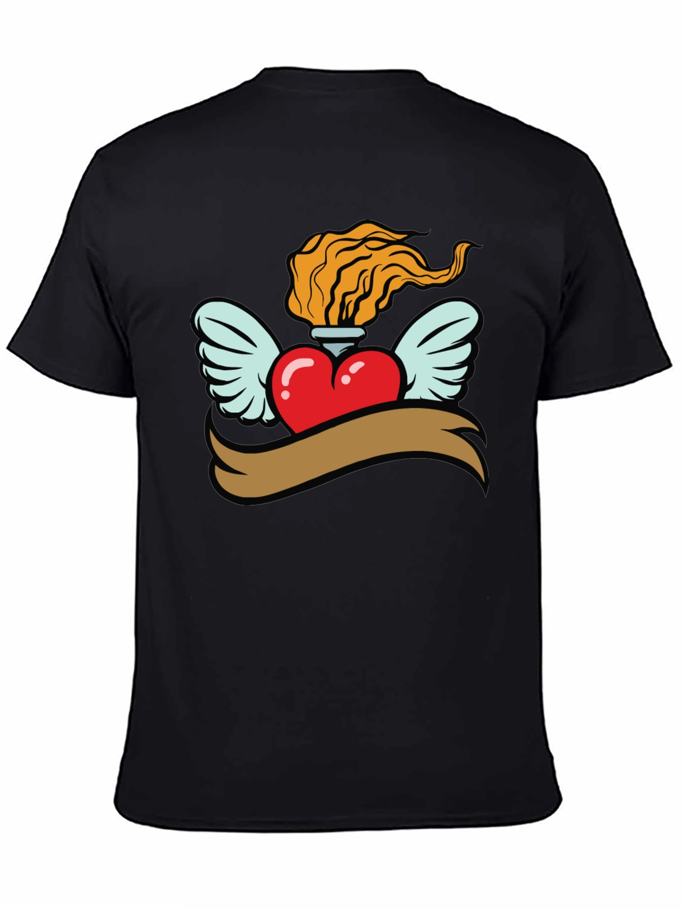 Heart with Wings & Flame Graphic Tee - Black