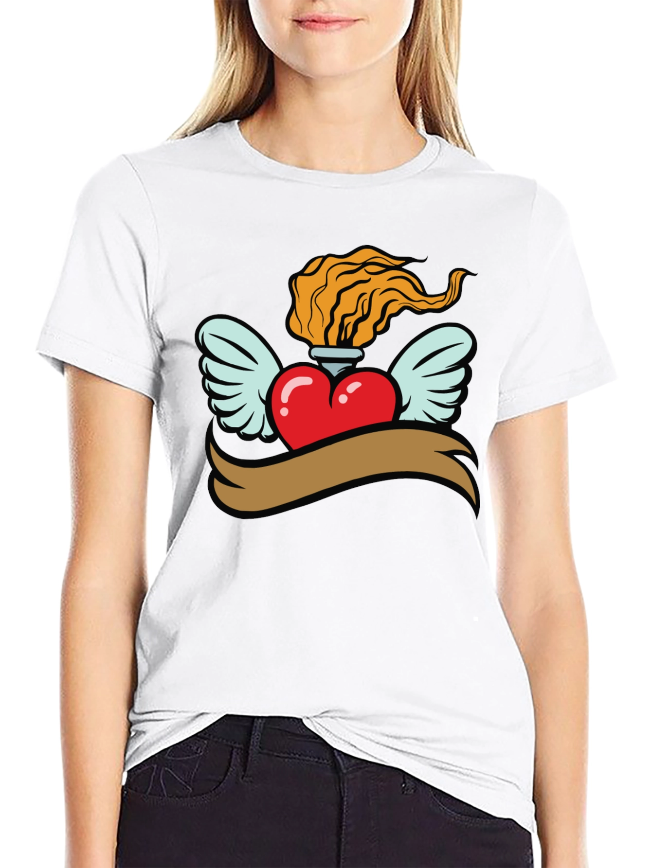 Heart with Wings & Flame Graphic Tee - Black
