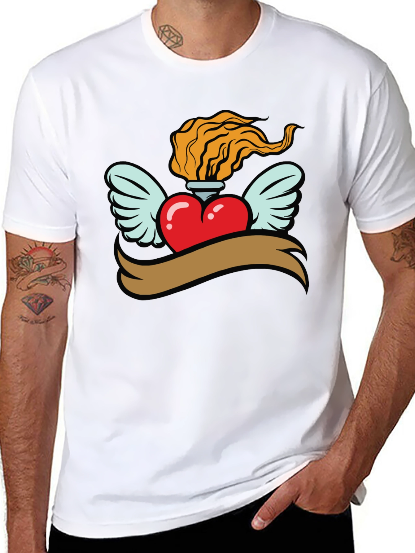 Heart with Wings & Flame Graphic Tee - Black