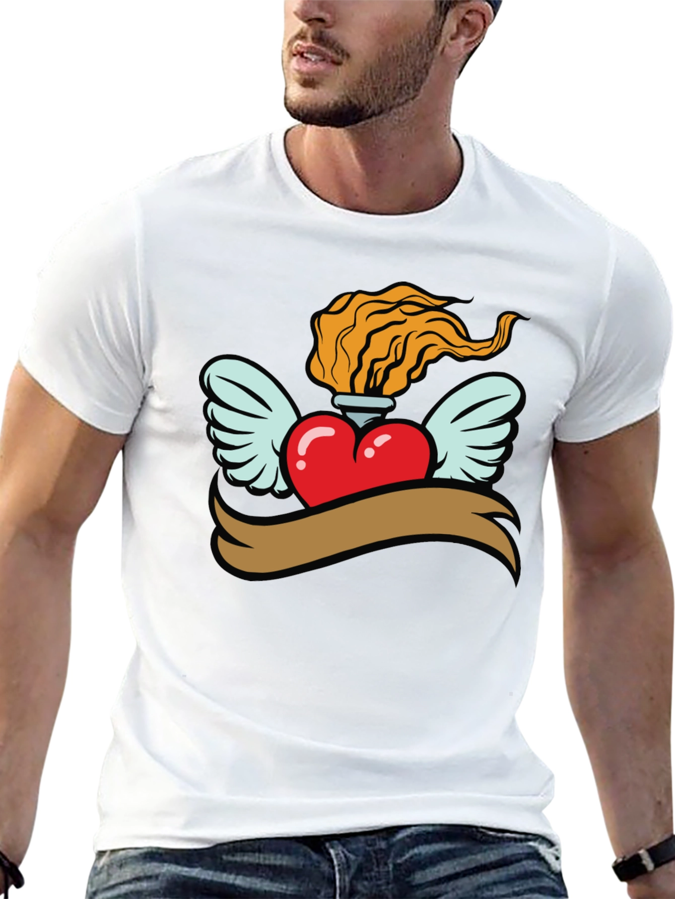 Heart with Wings & Flame Graphic Tee - Black