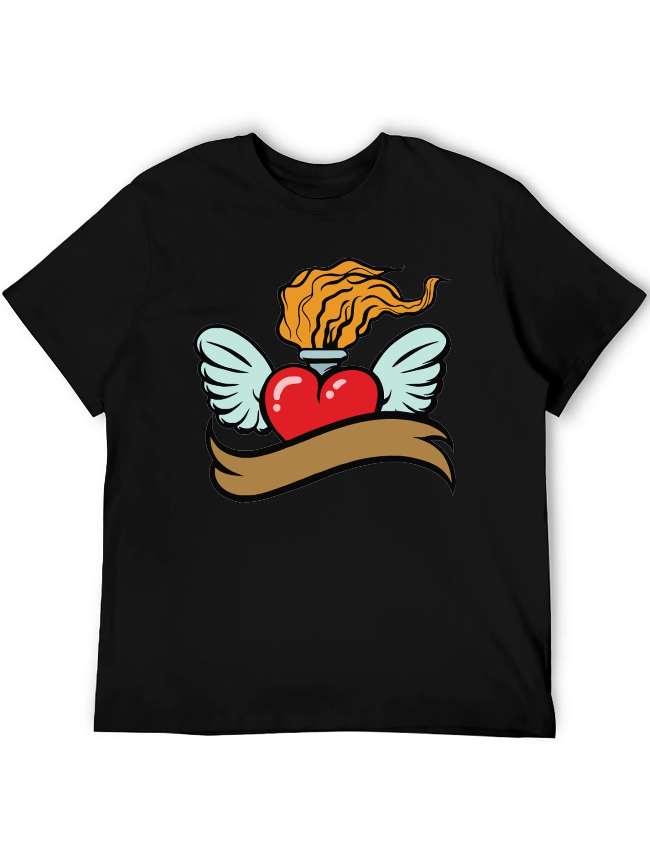Heart with Wings & Flame Graphic Tee - Black