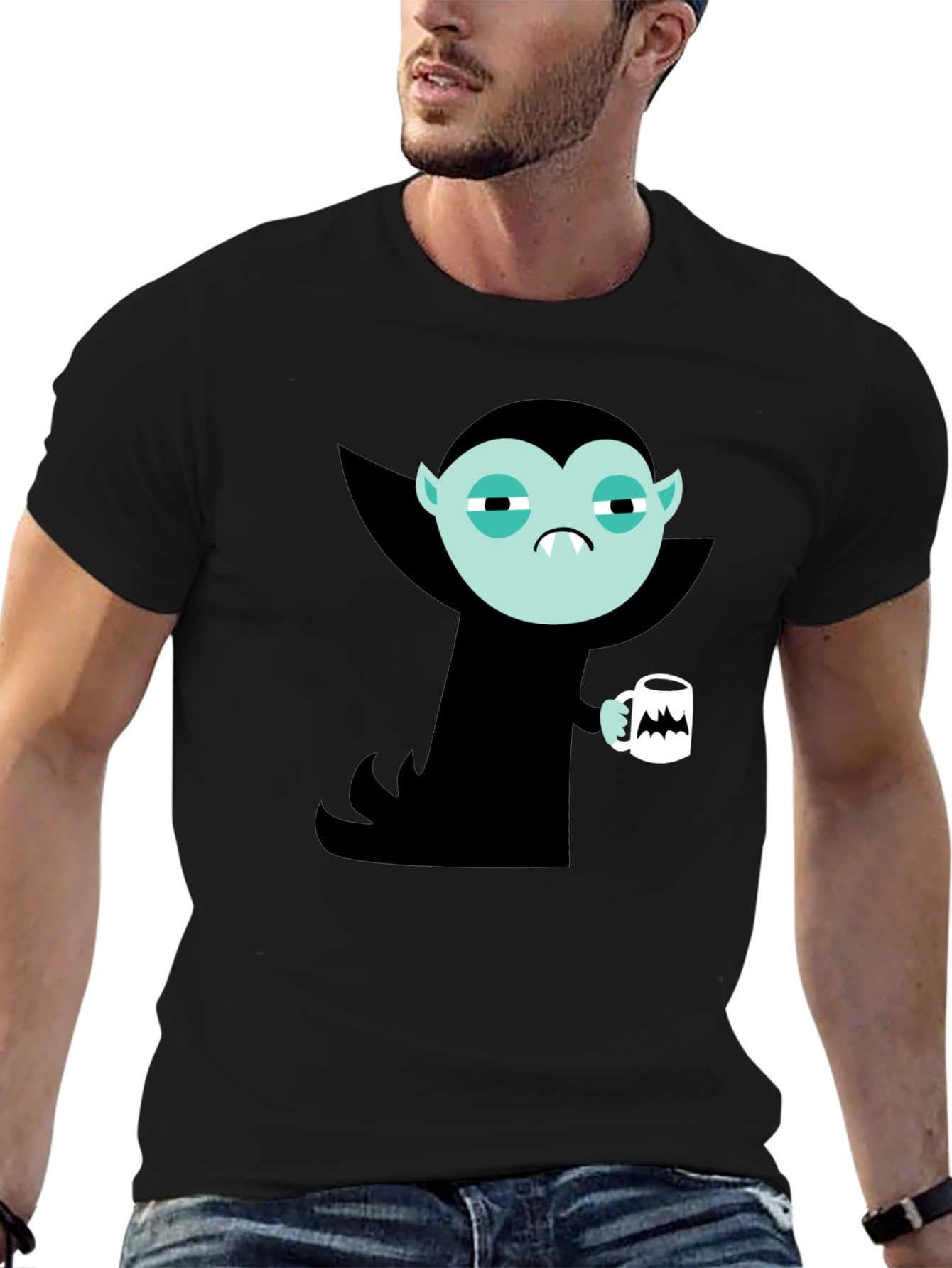 Vampire Cartoon Graphic Black T-Shirt