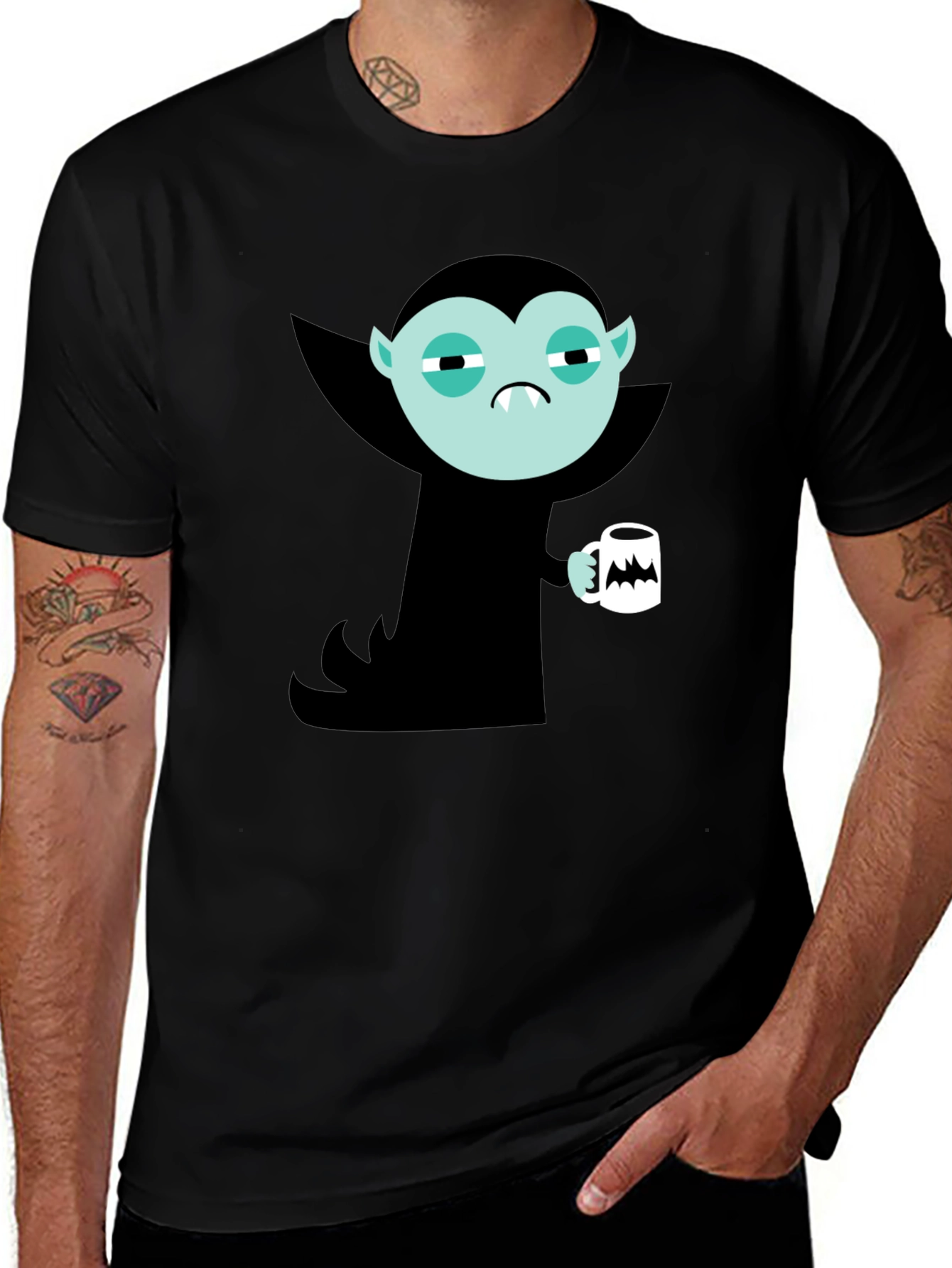 Vampire Cartoon Graphic Black T-Shirt