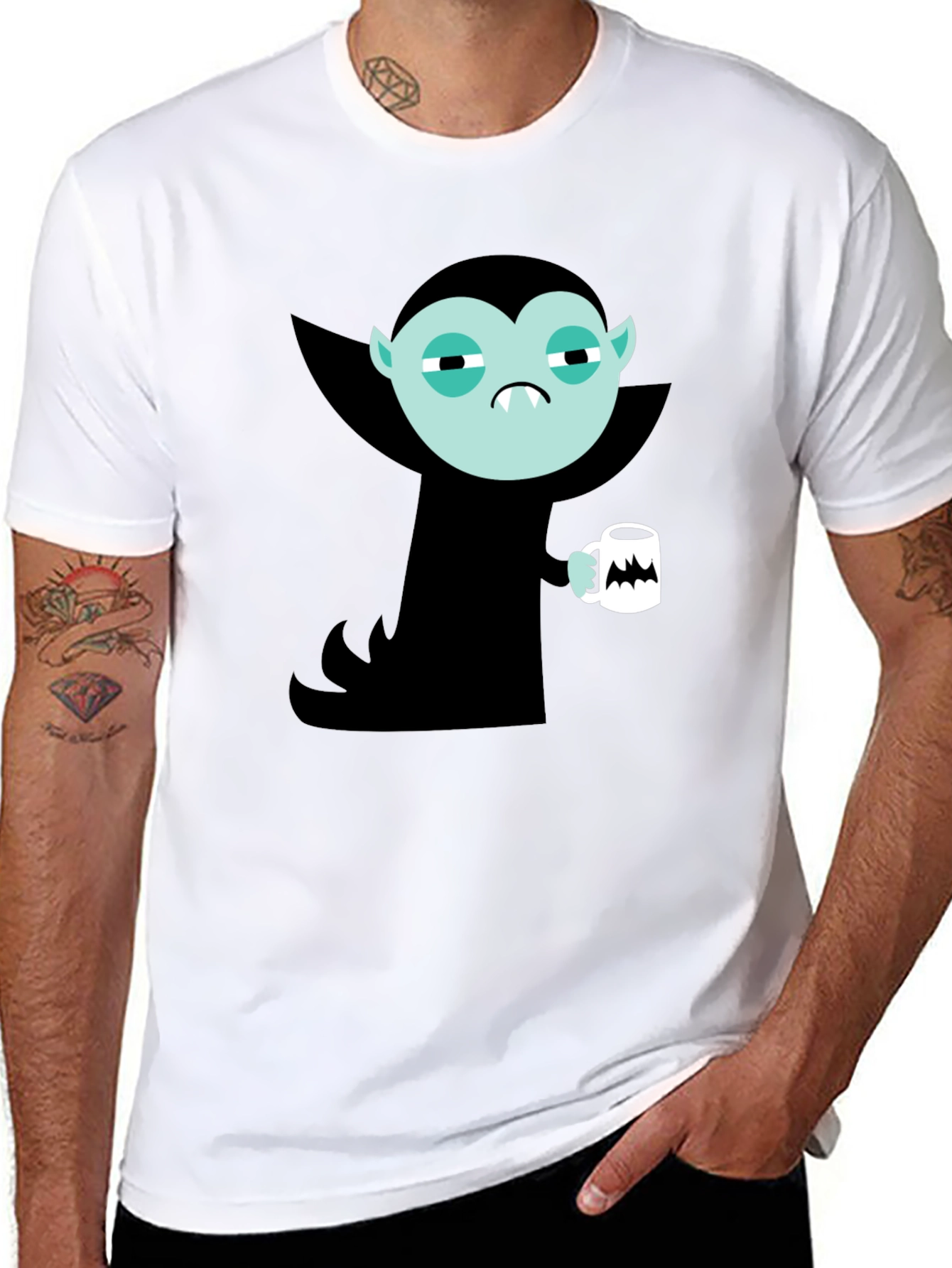 Vampire Cartoon Graphic Black T-Shirt