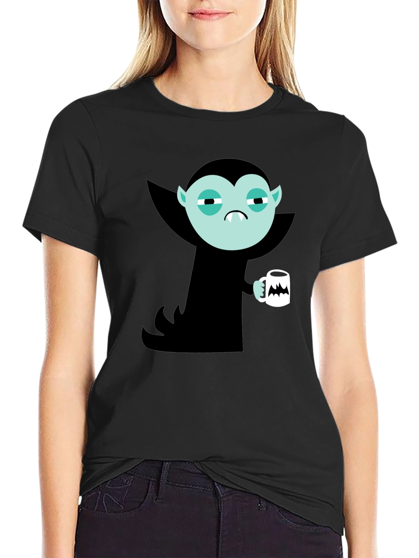 Vampire Cartoon Graphic Black T-Shirt