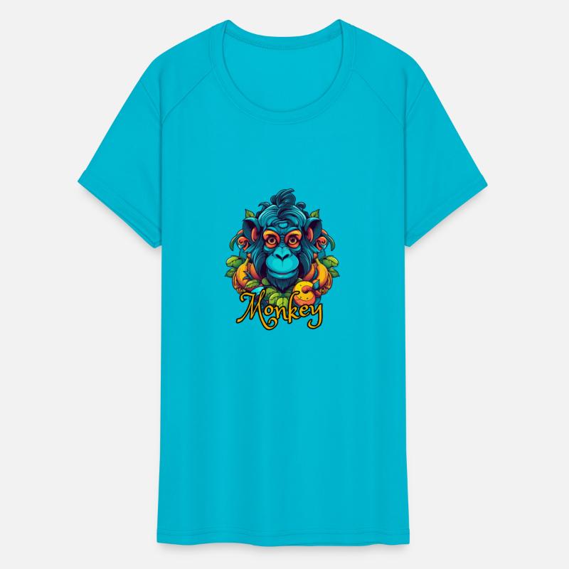 Black Blue Illustrated Monkey Adventure T Shirt