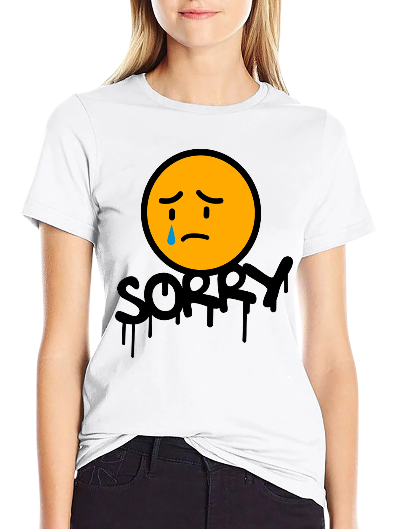 Sorry Face Graphic Tee - Black Cotton Blend