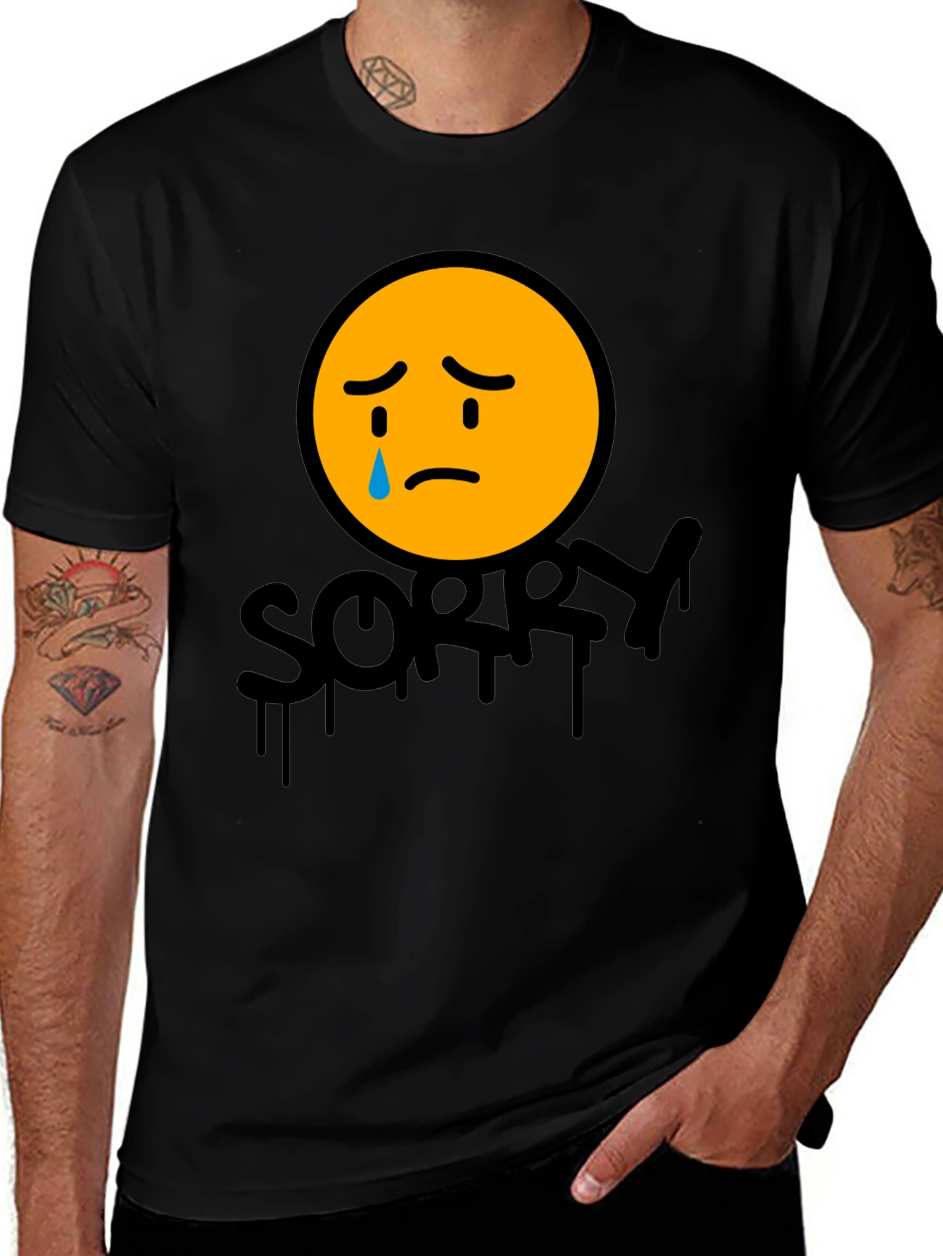 Sorry Face Graphic Tee - Black Cotton Blend