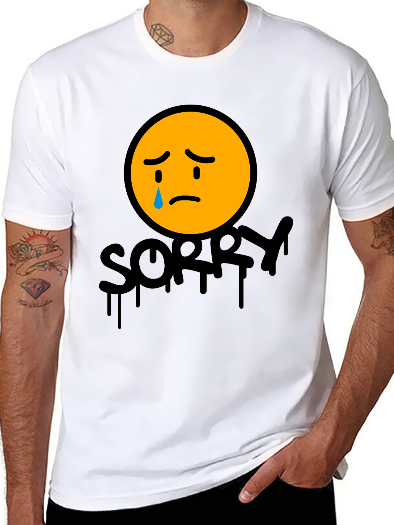 Sorry Face Graphic Tee - Black Cotton Blend