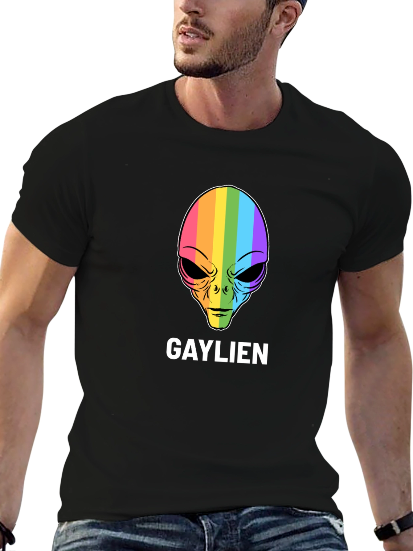 Gaylien T-Shirt - Rainbow Alien Head Tee