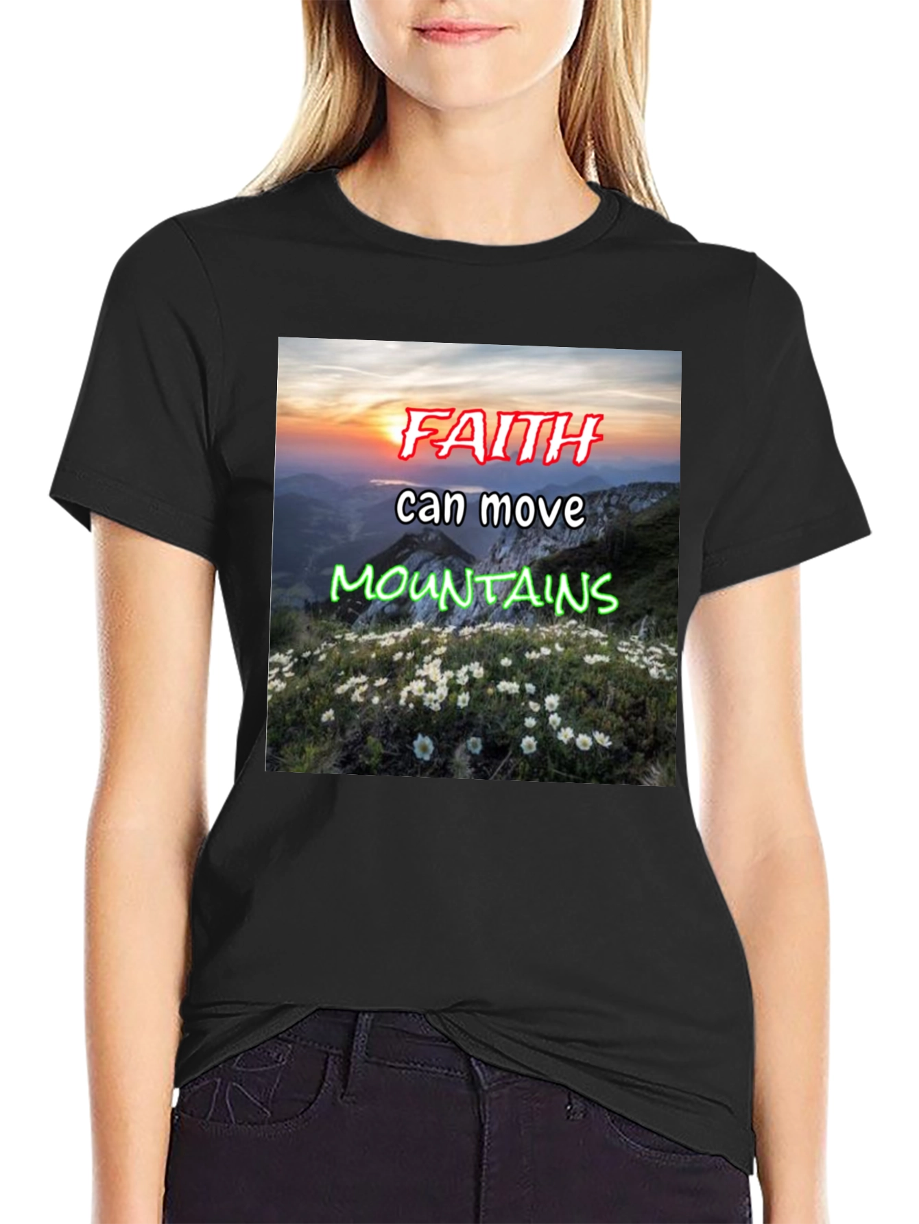Faith Moves Mountains Black Graphic Tee