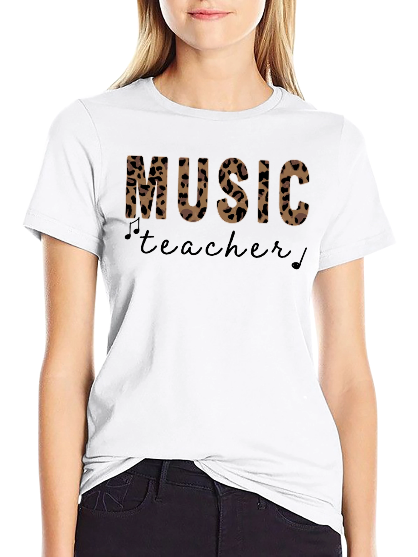 Music Teacher Leopard Print Graphic T-Shirt