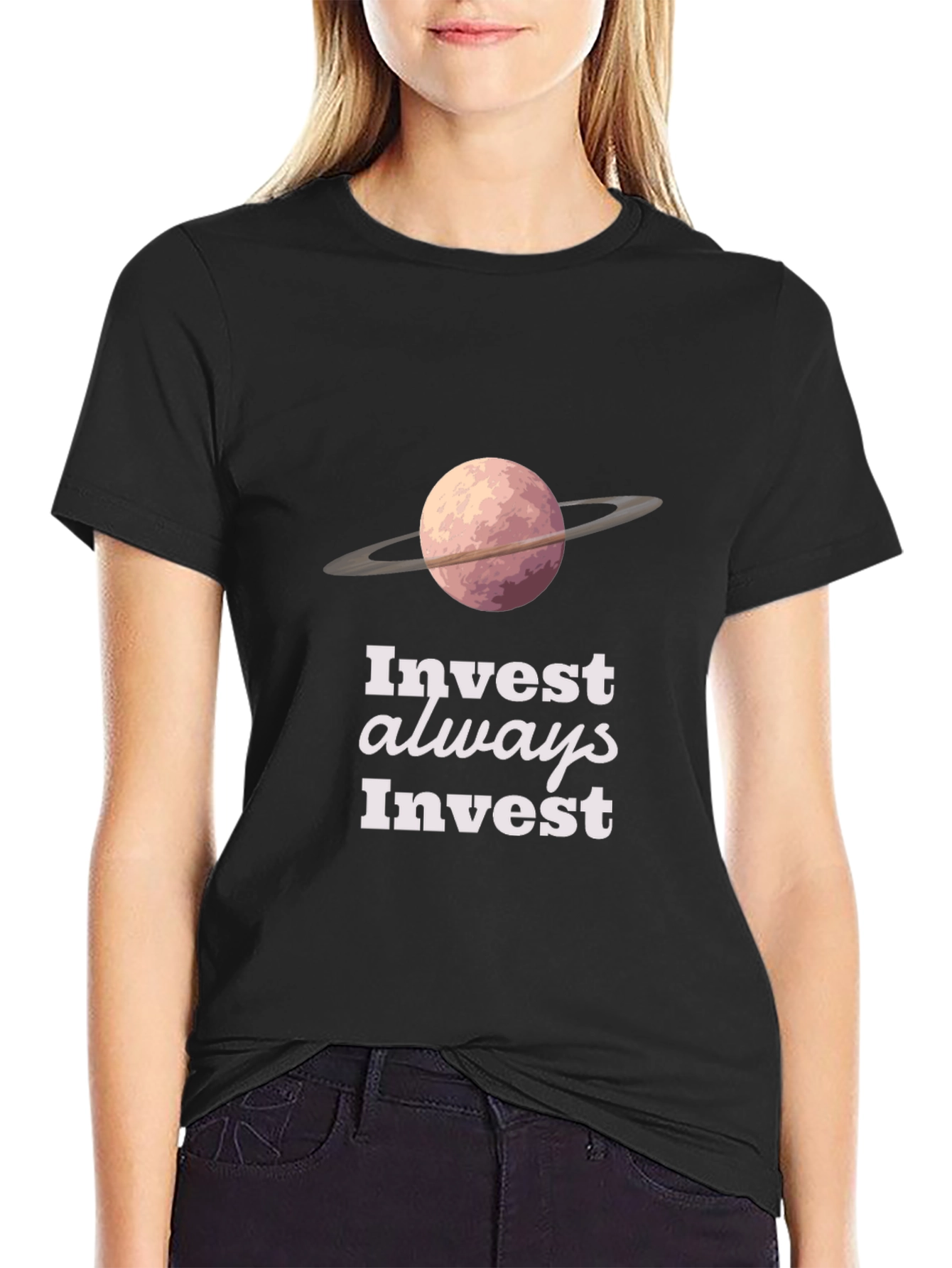 Invest Always T-Shirt - Saturn Design - Black