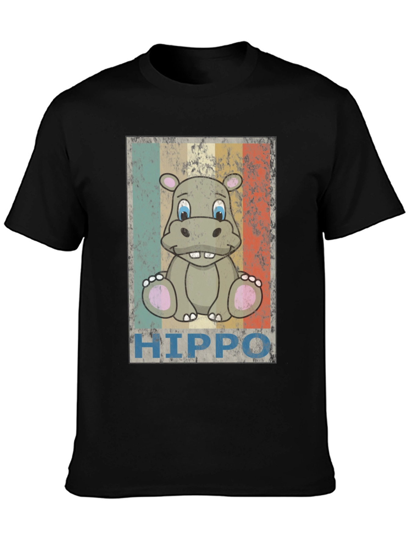 Retro Hippo Graphic Tee - Unisex Black T-Shirt