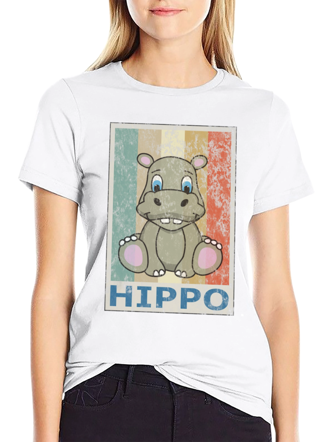 Retro Hippo Graphic Tee - Unisex Black T-Shirt