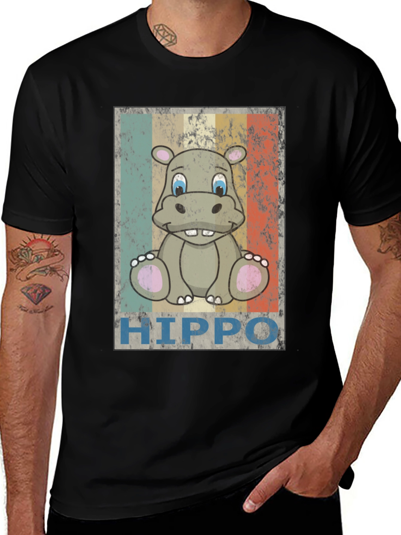 Retro Hippo Graphic Tee - Unisex Black T-Shirt