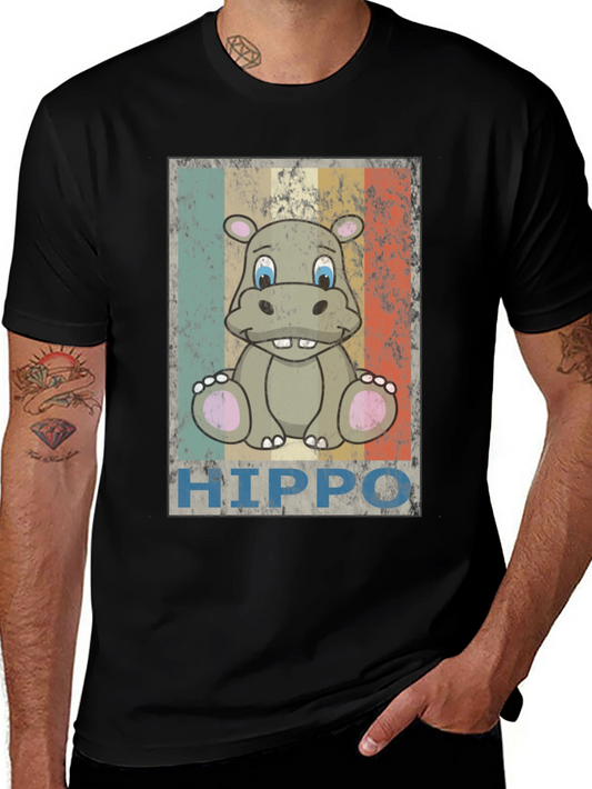 Retro Hippo Graphic Tee - Unisex Black T-Shirt