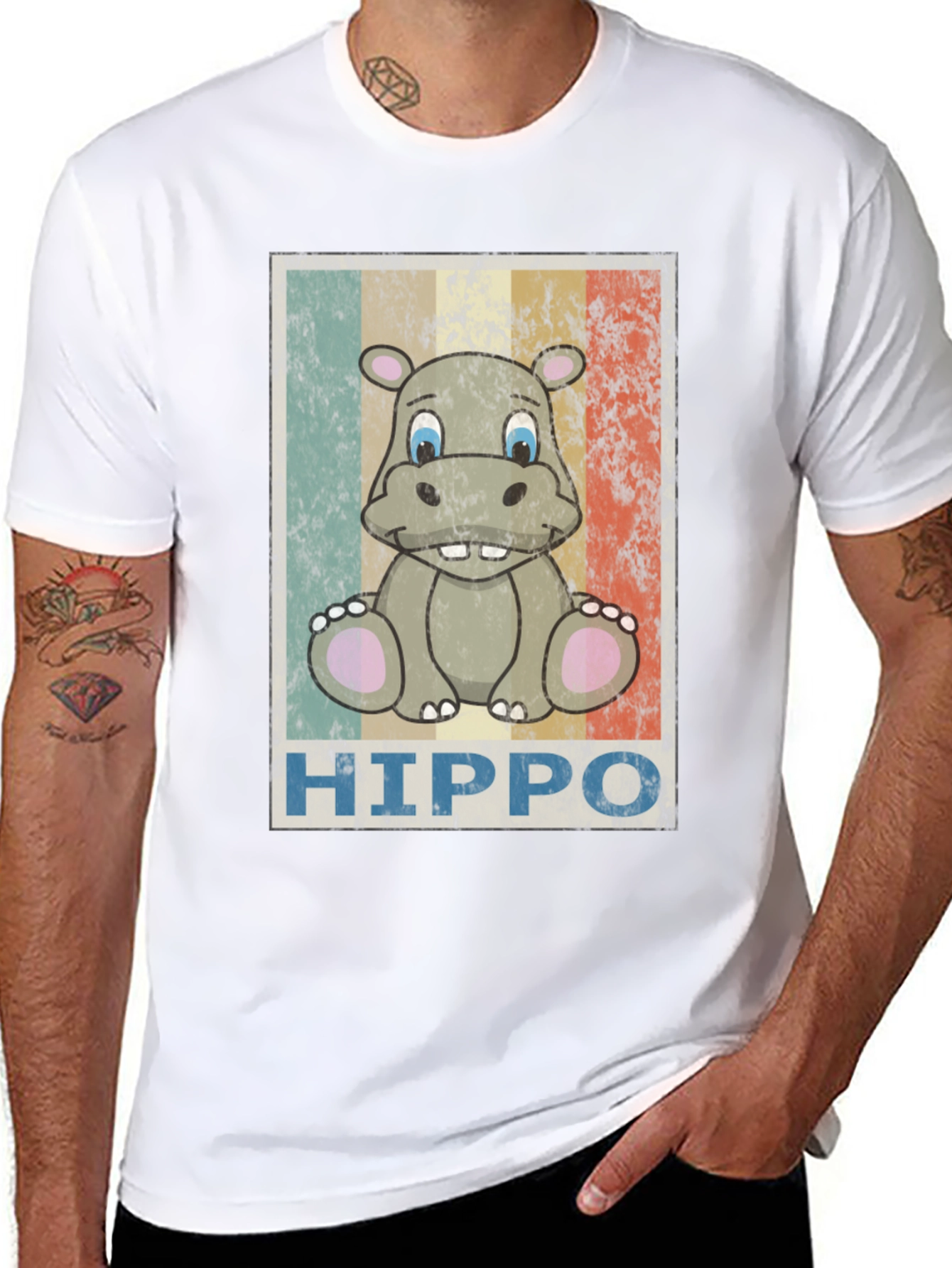 Retro Hippo Graphic Tee - Unisex Black T-Shirt