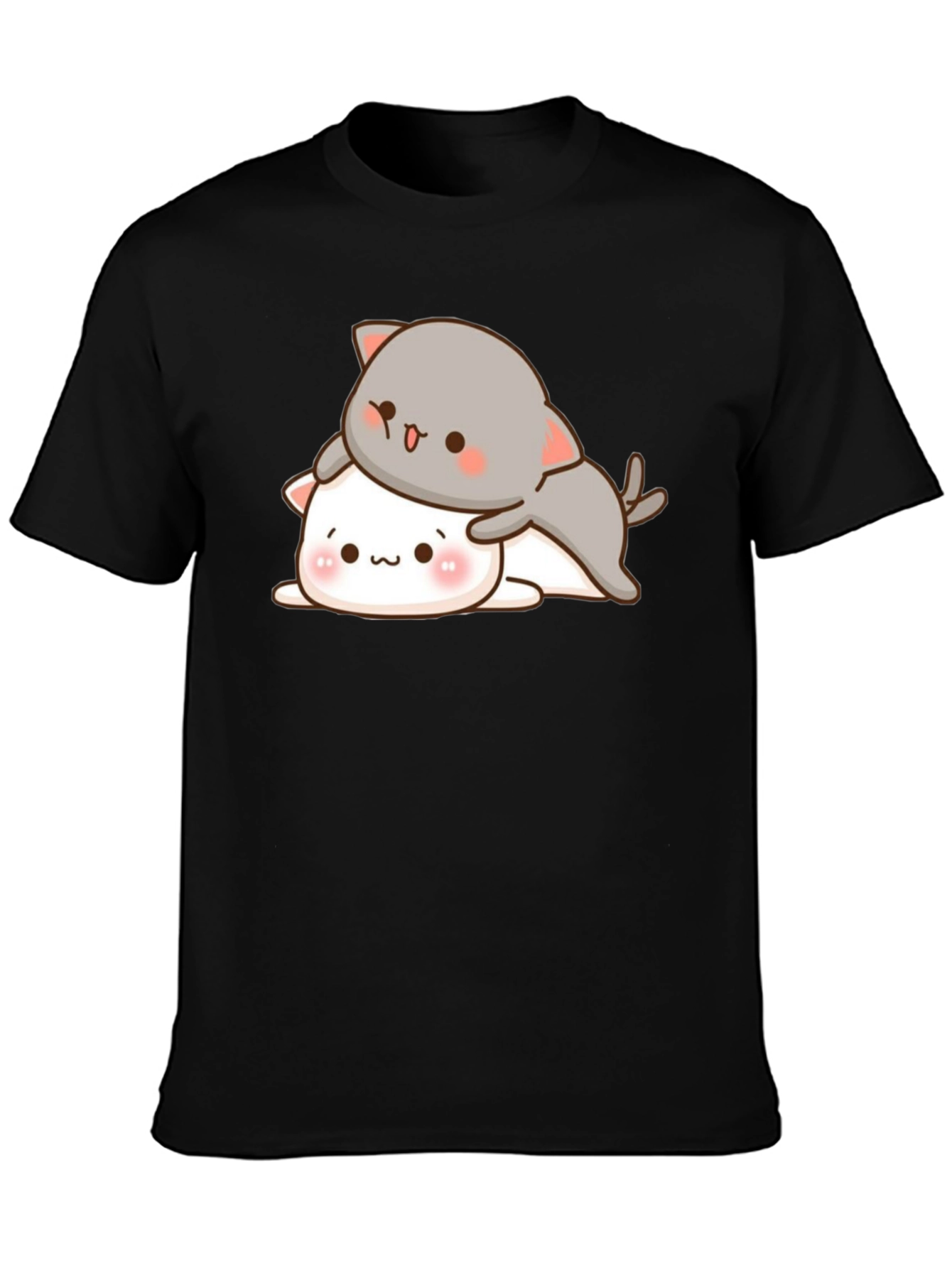 Cute Cats Stacked Black T-Shirt