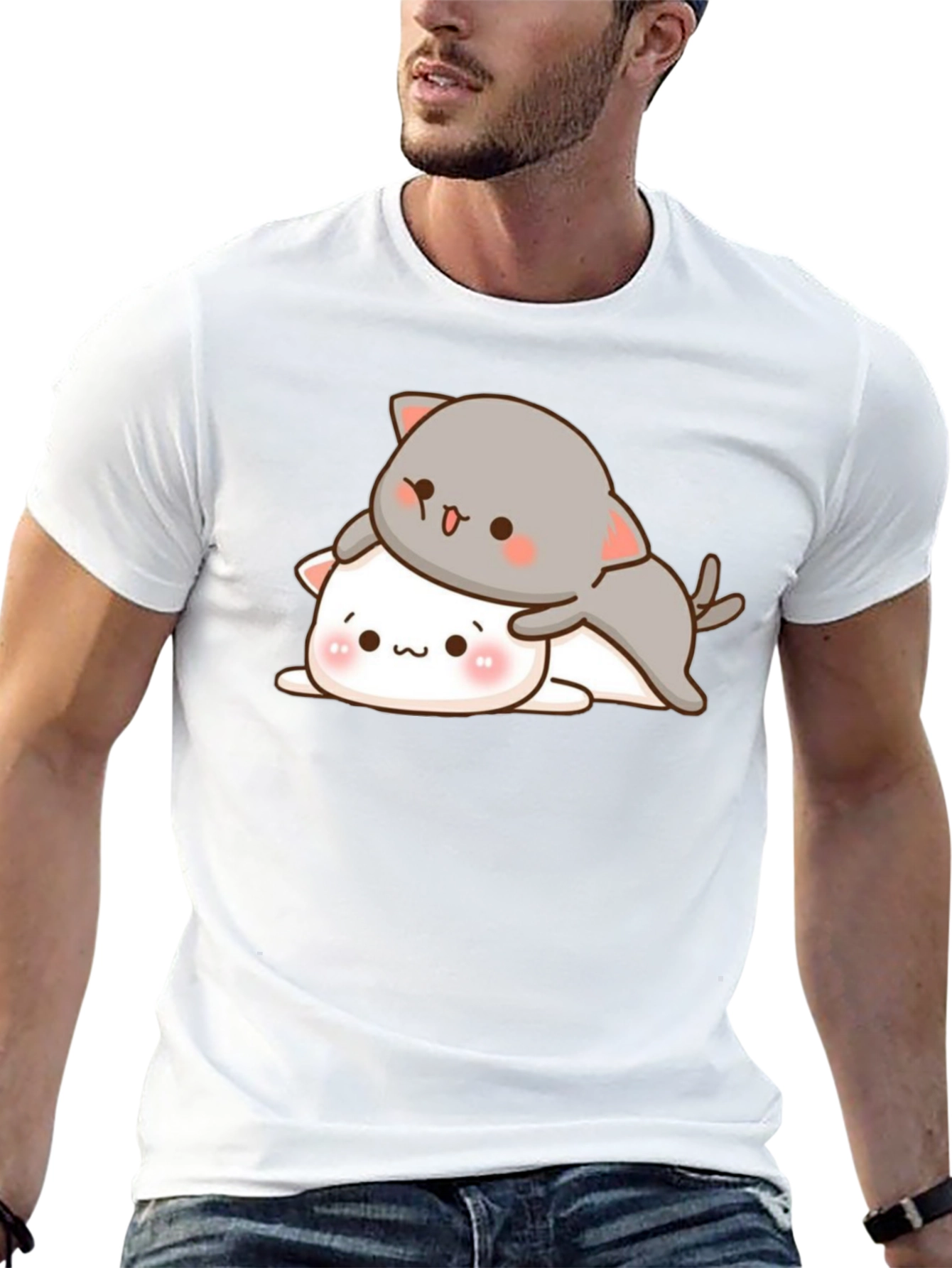Cute Cats Stacked Black T-Shirt