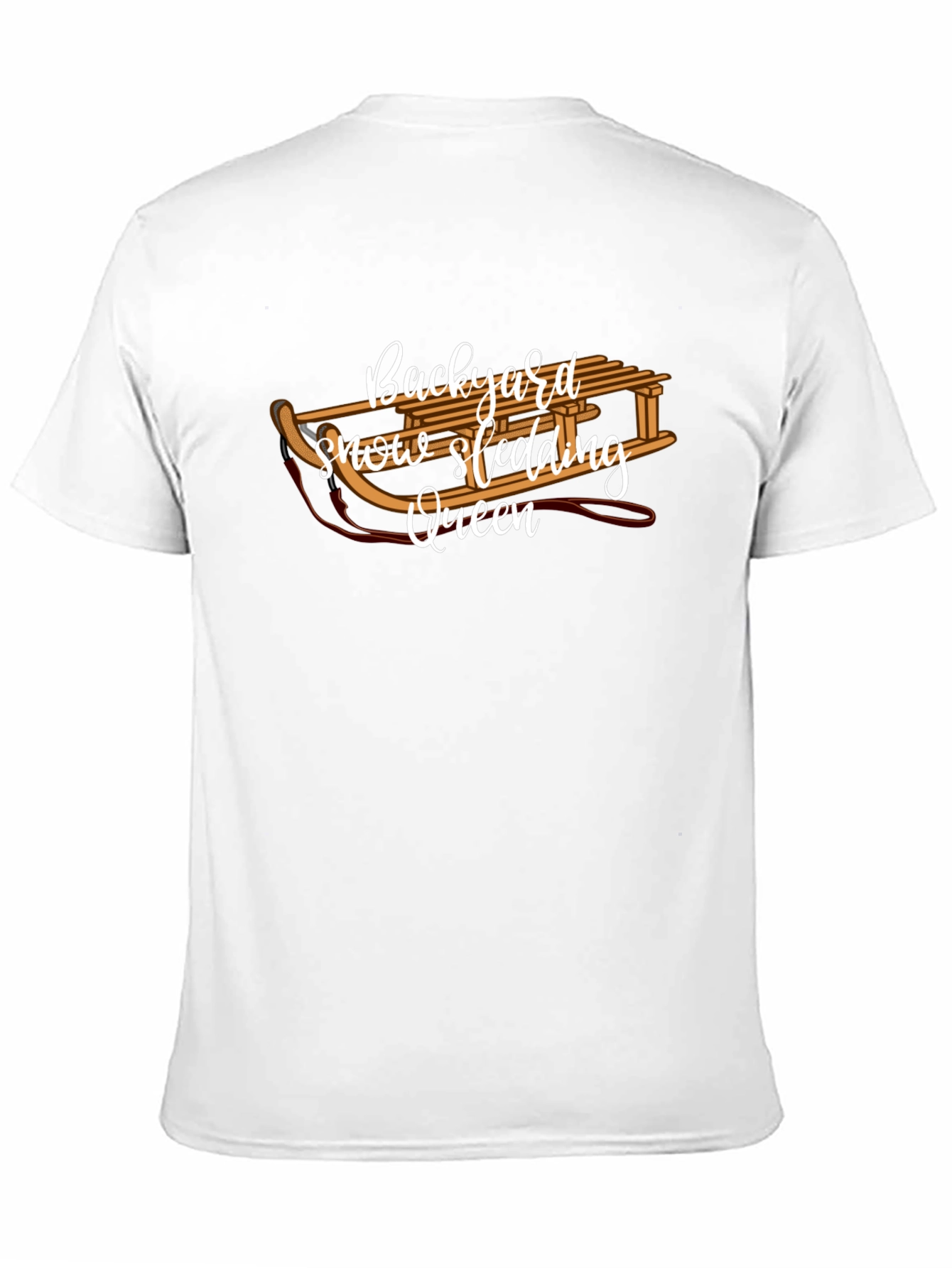 Backyard Snow Sledding Queen Black T-Shirt