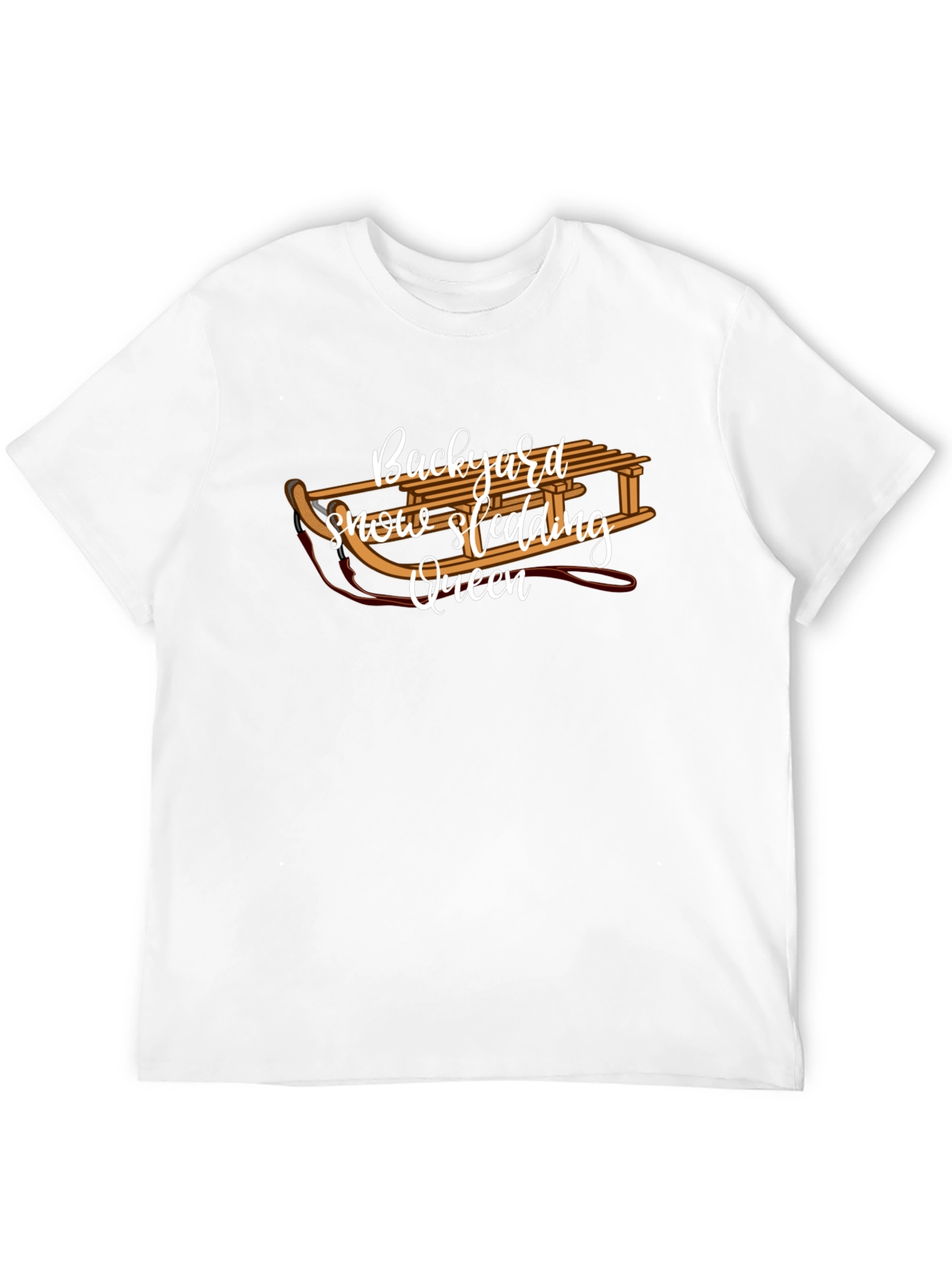 Backyard Snow Sledding Queen Black T-Shirt