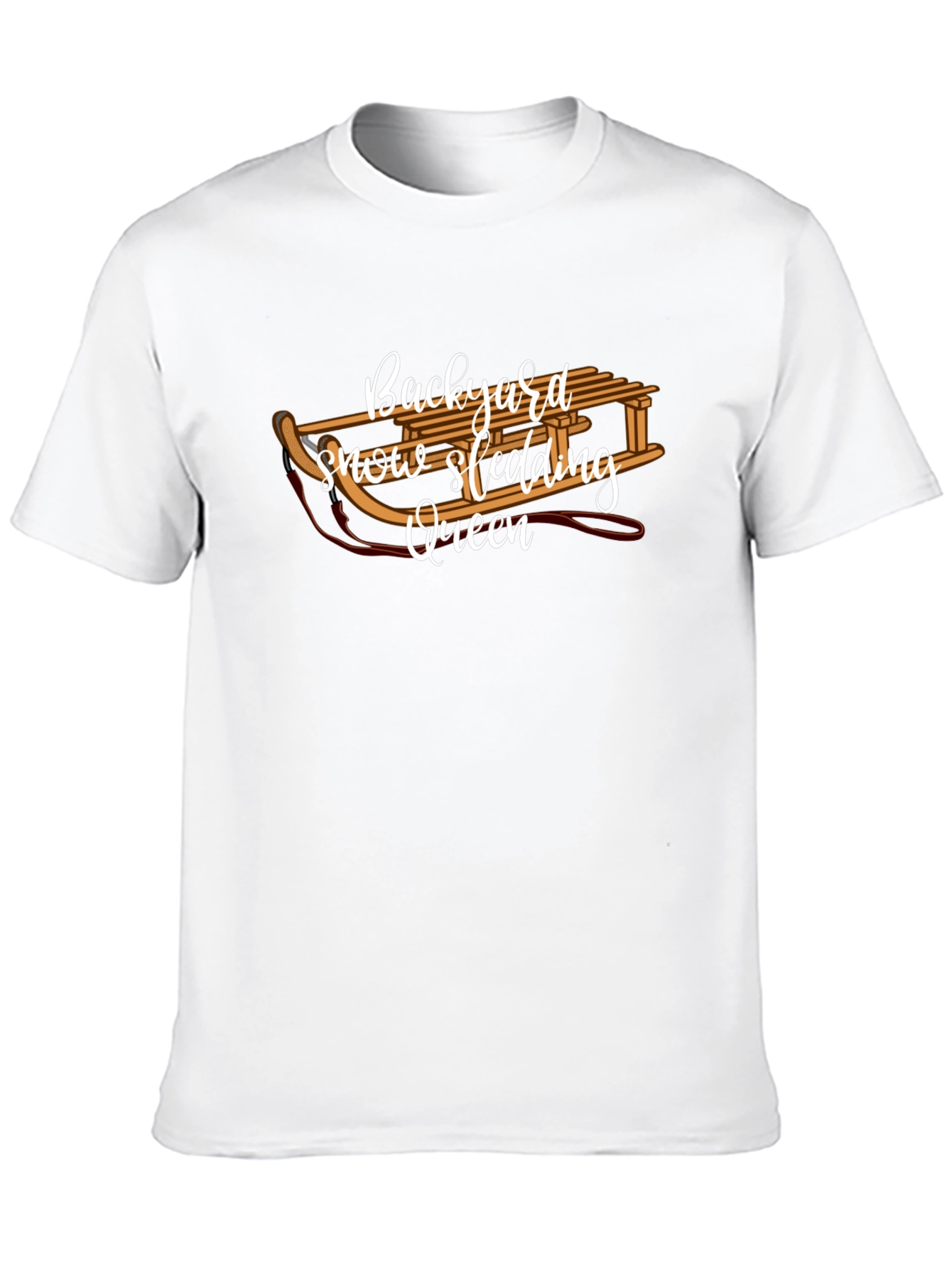 Backyard Snow Sledding Queen Black T-Shirt
