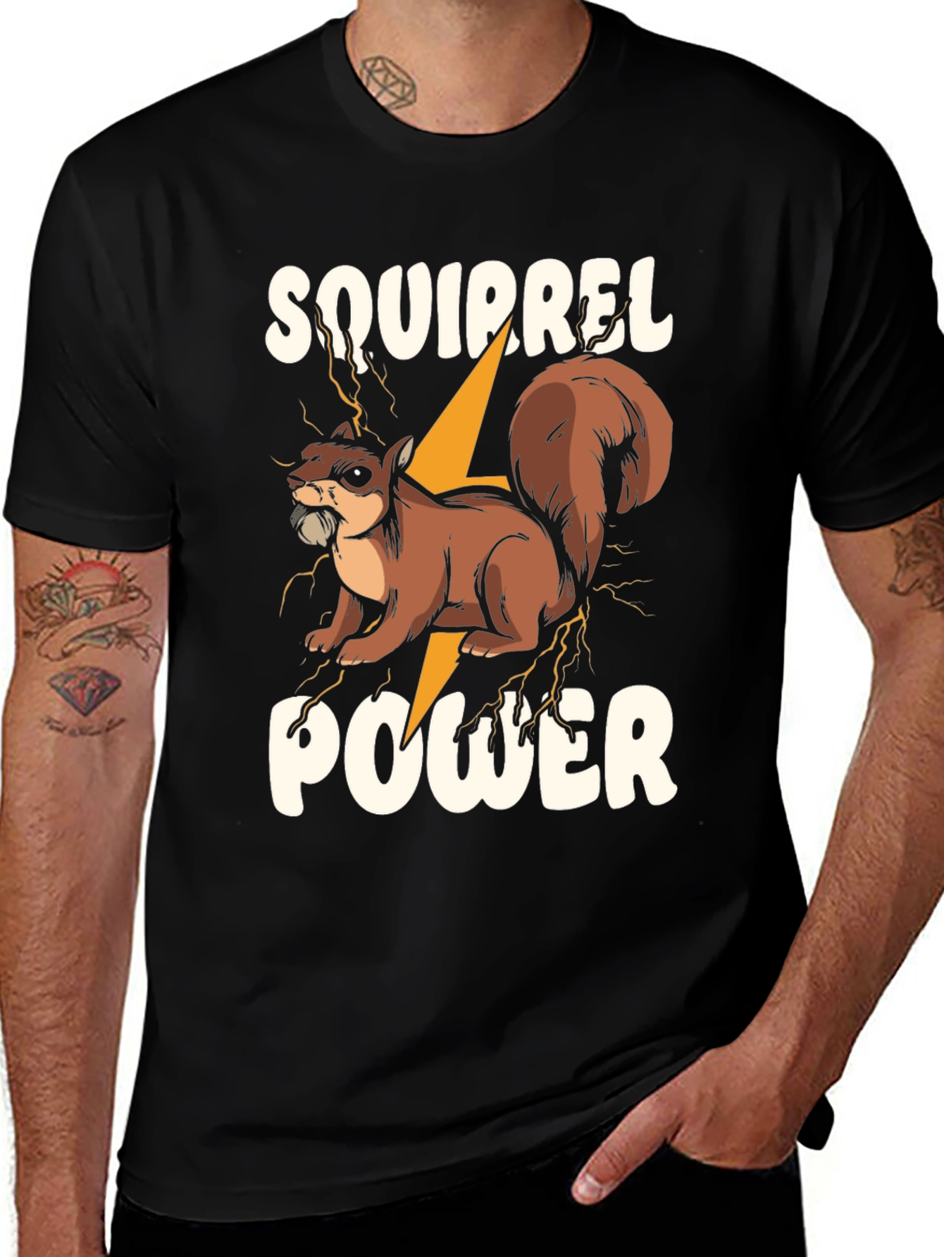 Squirrel Power Graphic T-Shirt - Mens Black Tee