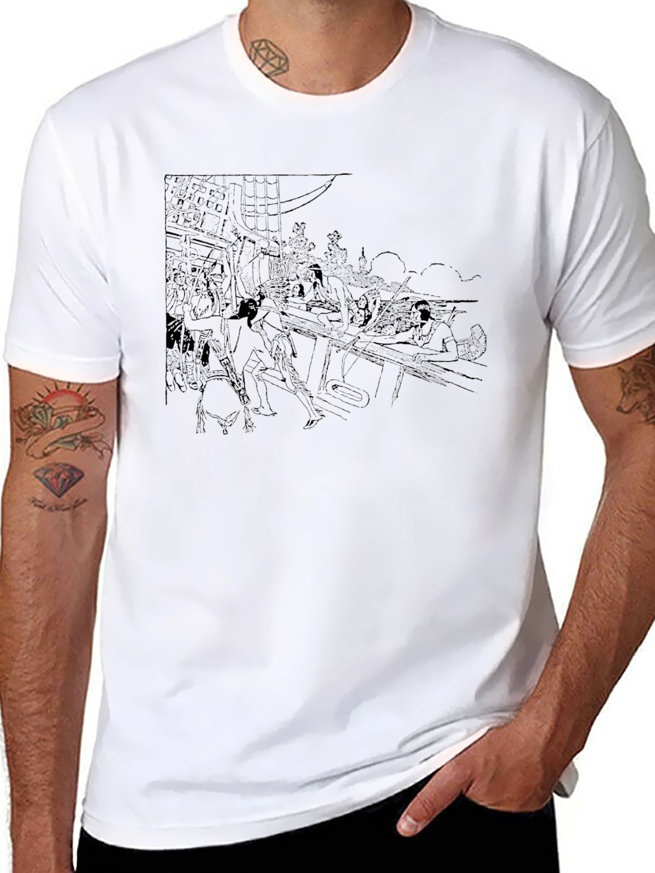 Line Art Print Black Tee