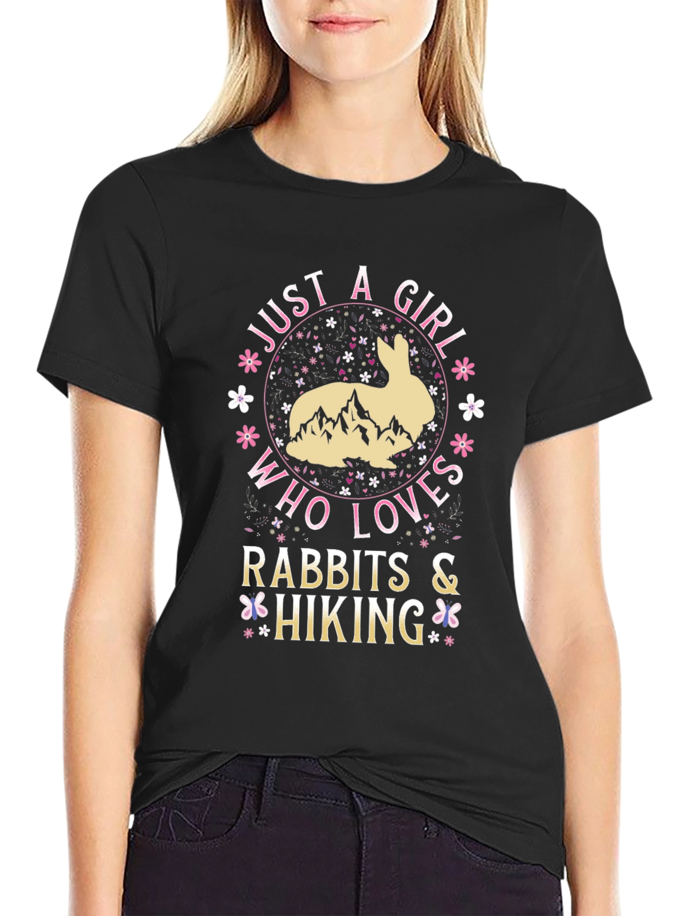 Rabbit Hiking Girl T-Shirt - Nature Lover Tee