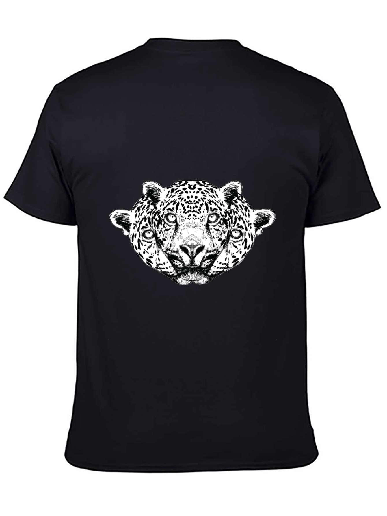 Unique Three Headed Leopard Graphic Black Tee