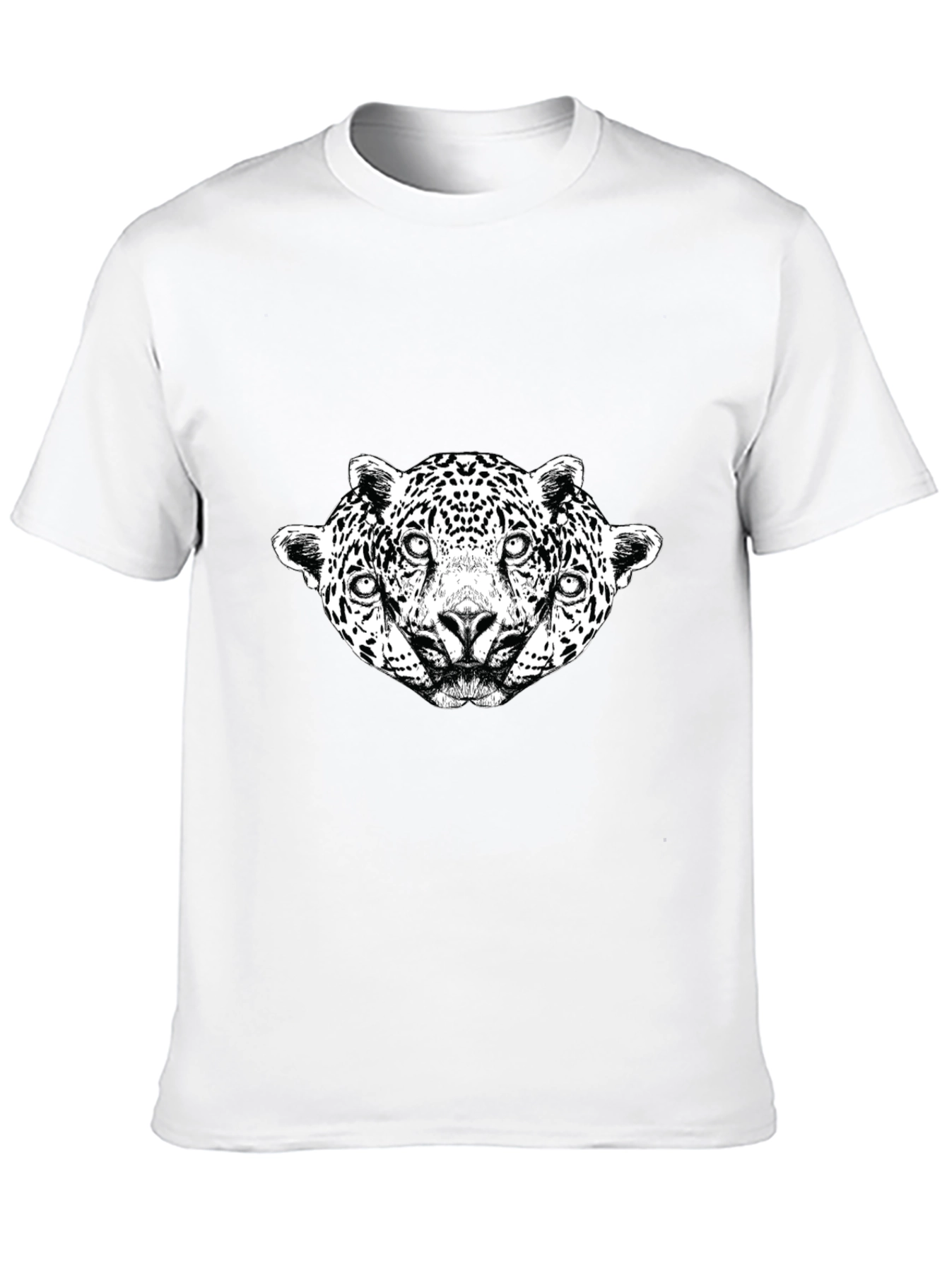 Unique Three Headed Leopard Graphic Black Tee