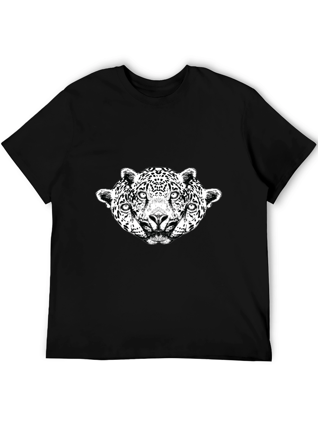 Unique Three Headed Leopard Graphic Black Tee