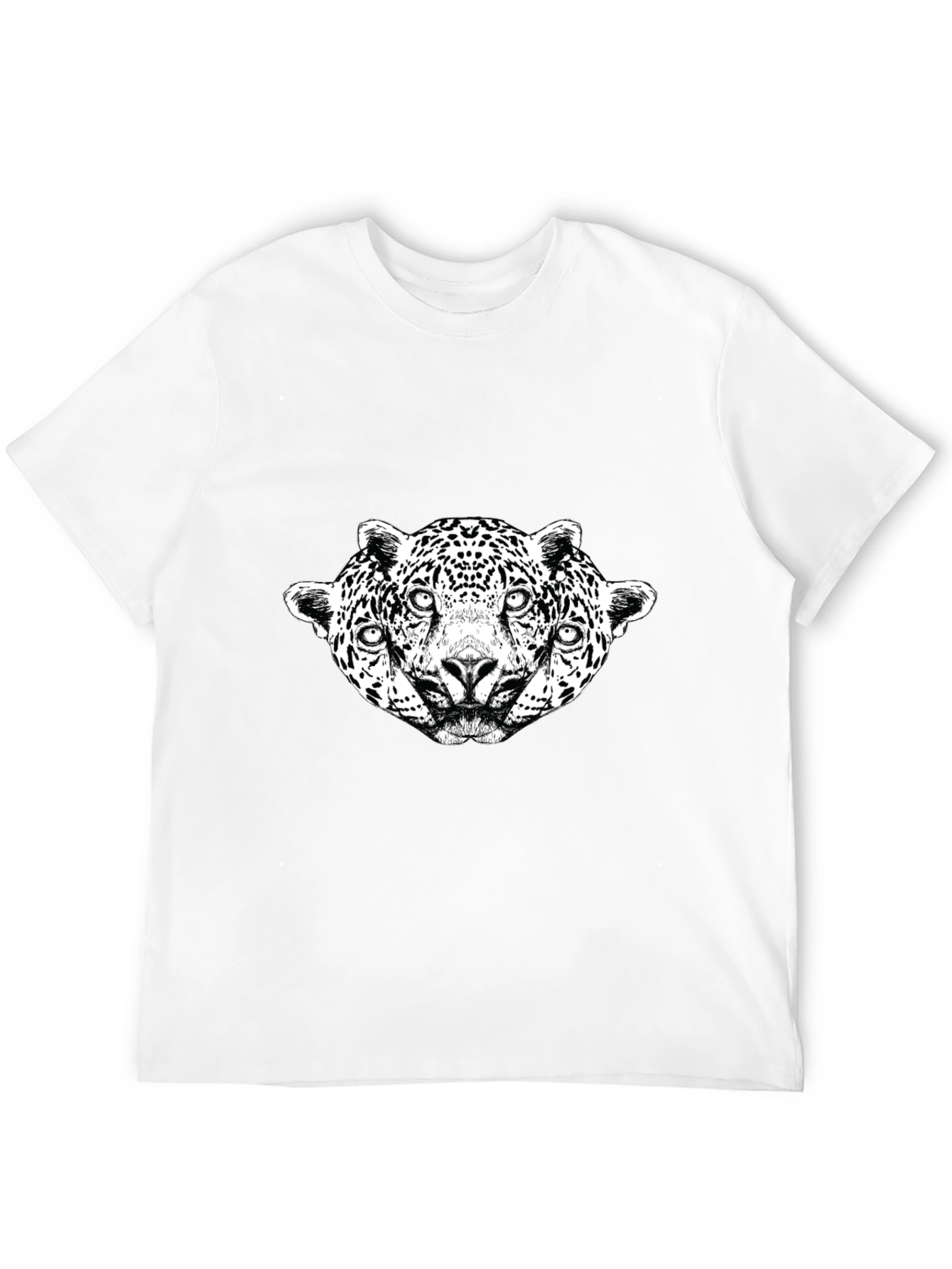 Unique Three Headed Leopard Graphic Black Tee