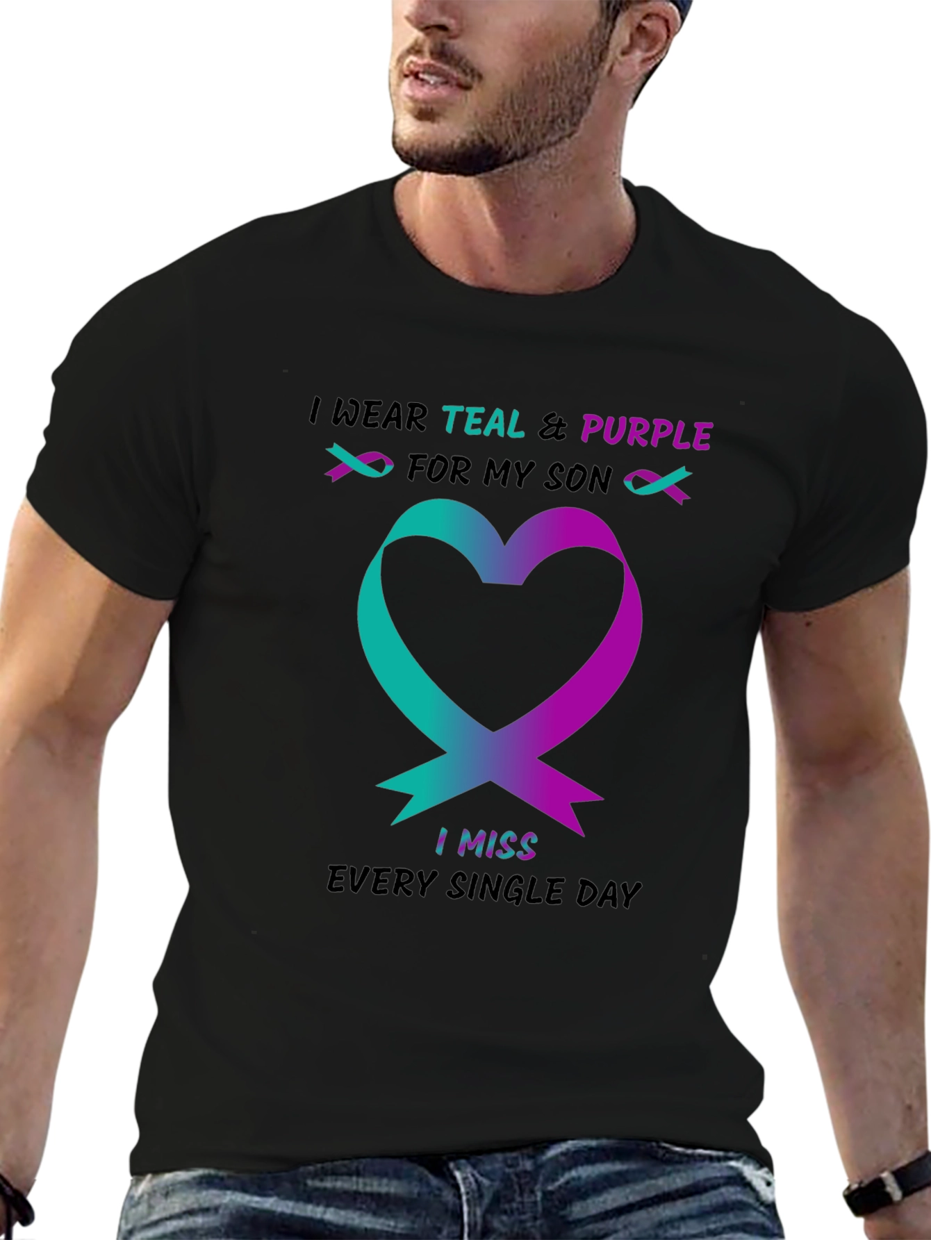 Teal & Purple Ribbon Heart T-Shirt