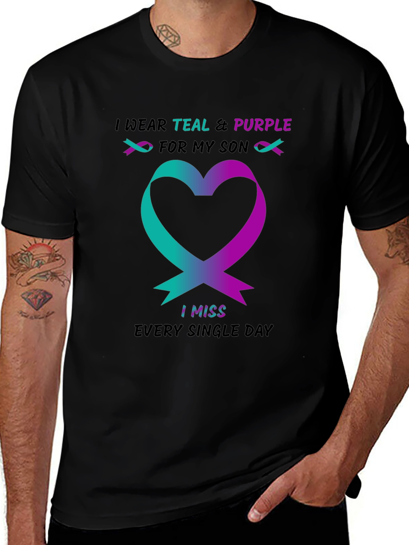 Teal & Purple Ribbon Heart T-Shirt