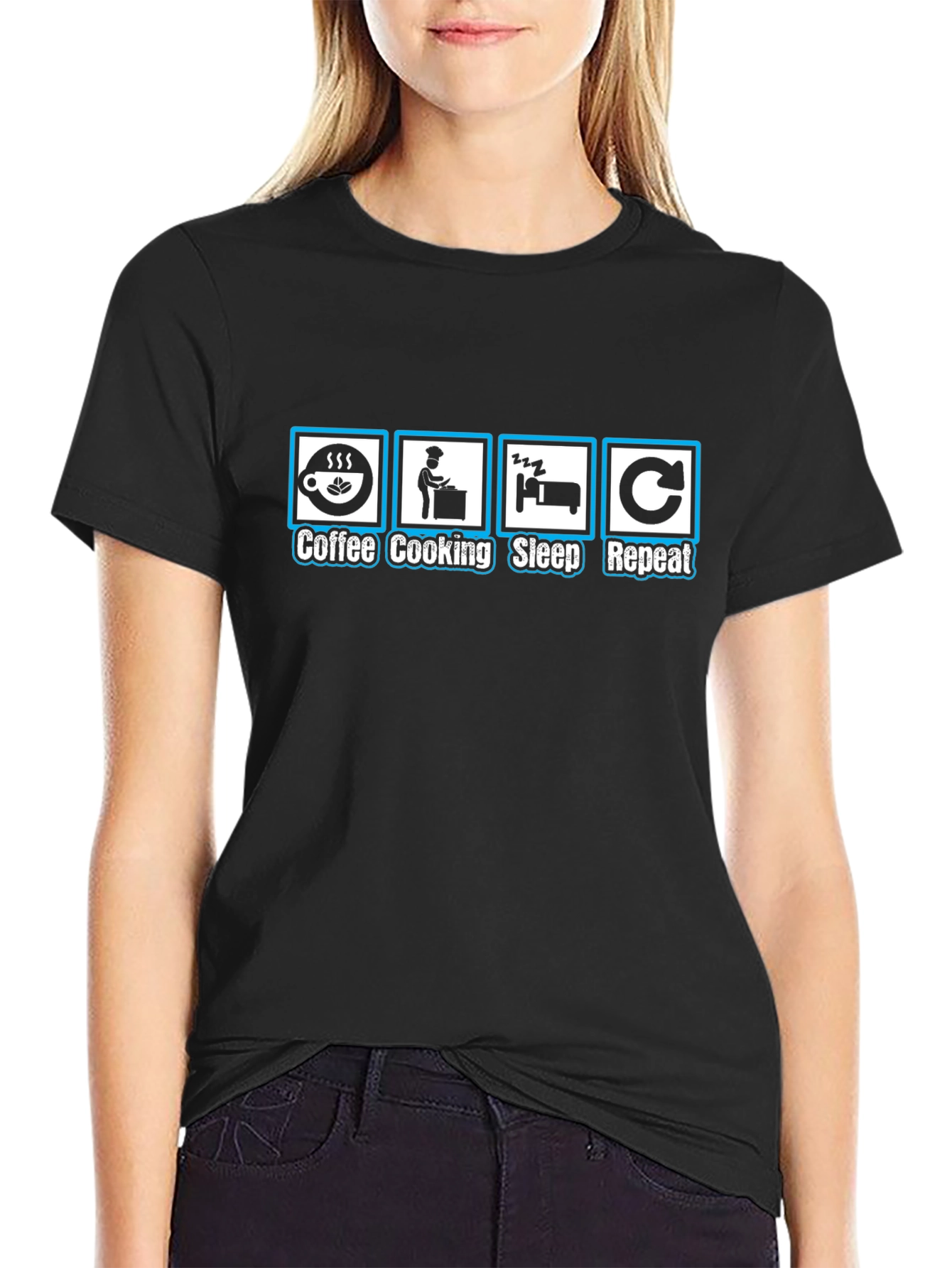 Coffee Cooking Sleep Repeat Black T-Shirt