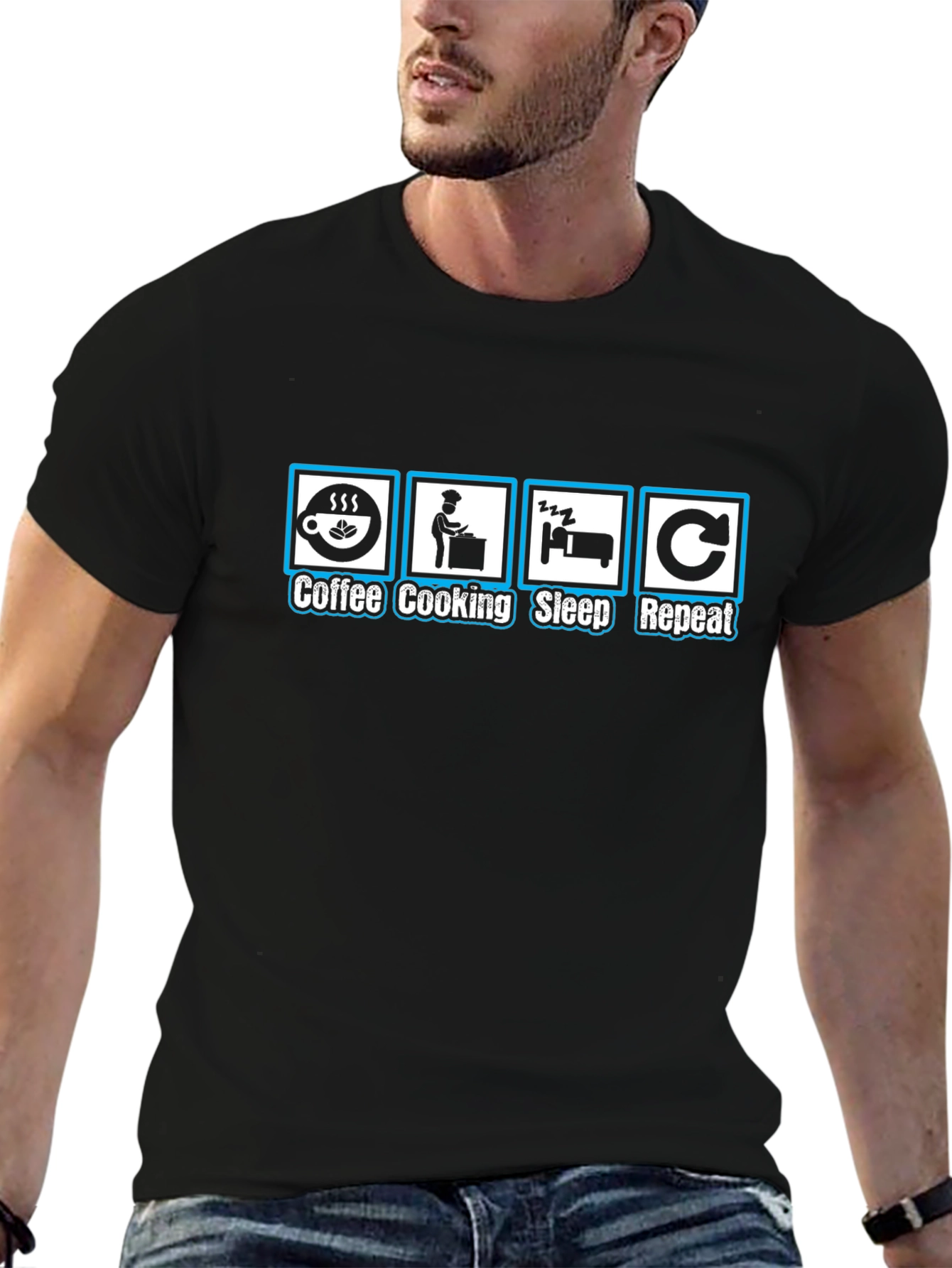 Coffee Cooking Sleep Repeat Black T-Shirt
