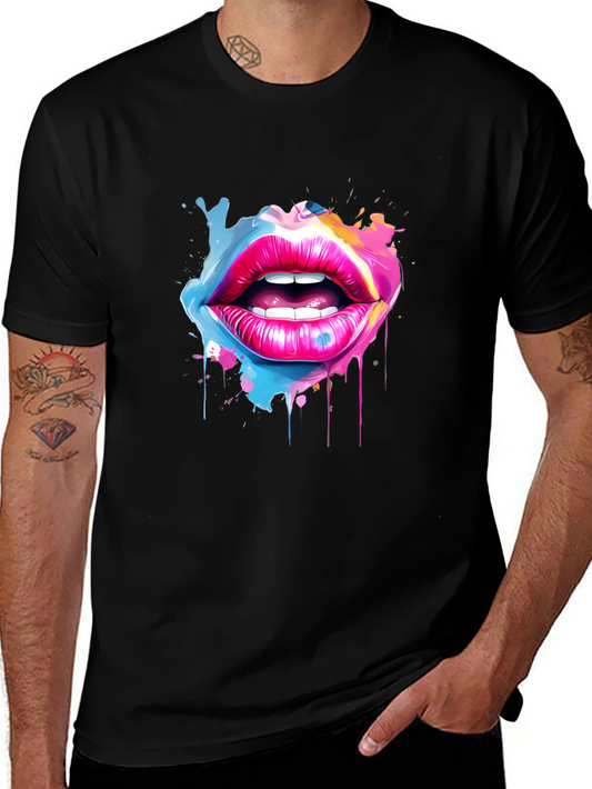 Colorful Lips Graphic T-Shirt - Artistic Design