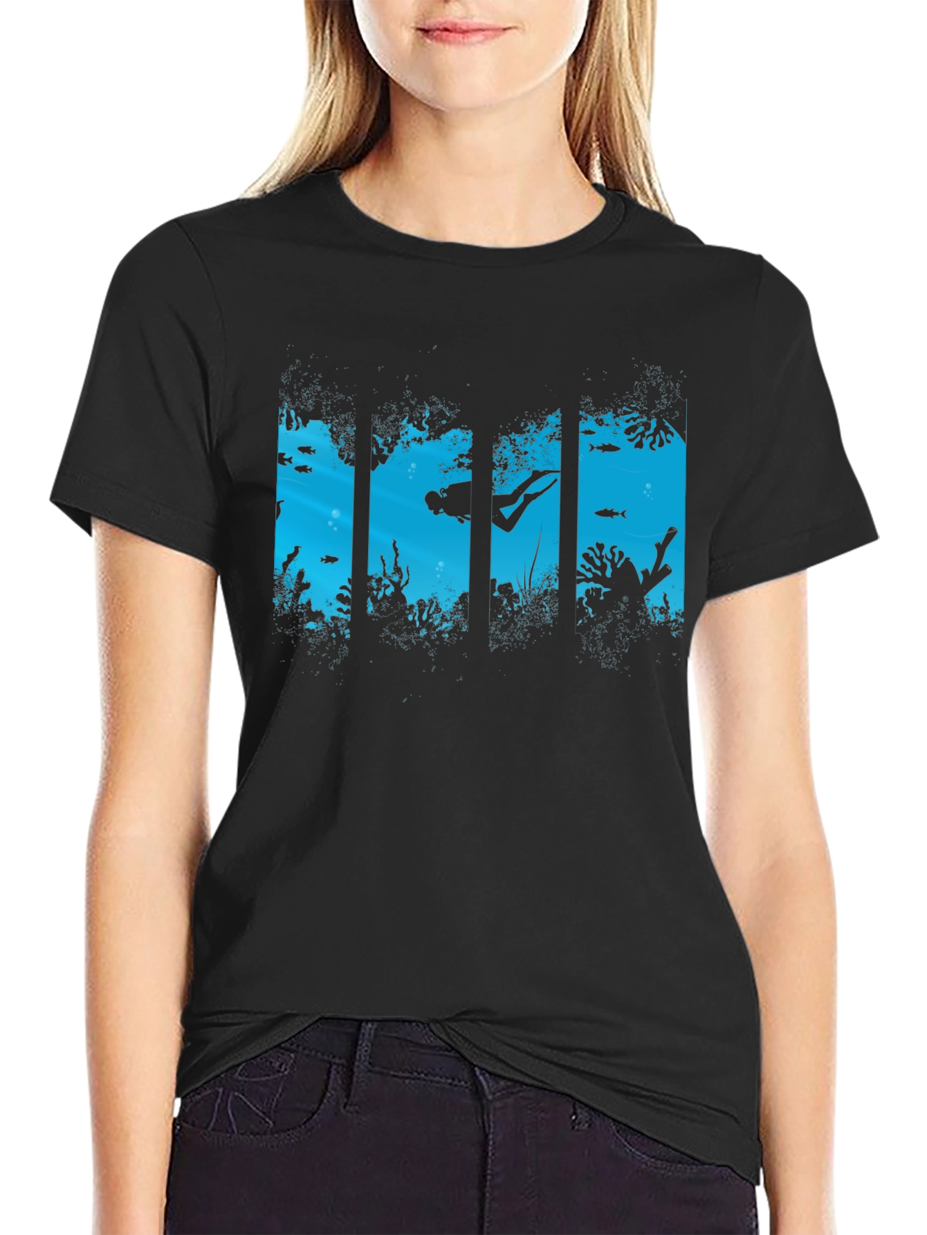 Diver Silhouette Graphic Black T-Shirt