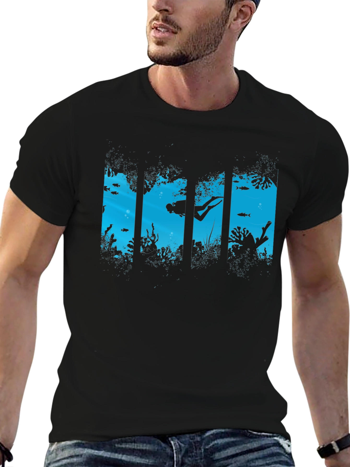 Diver Silhouette Graphic Black T-Shirt