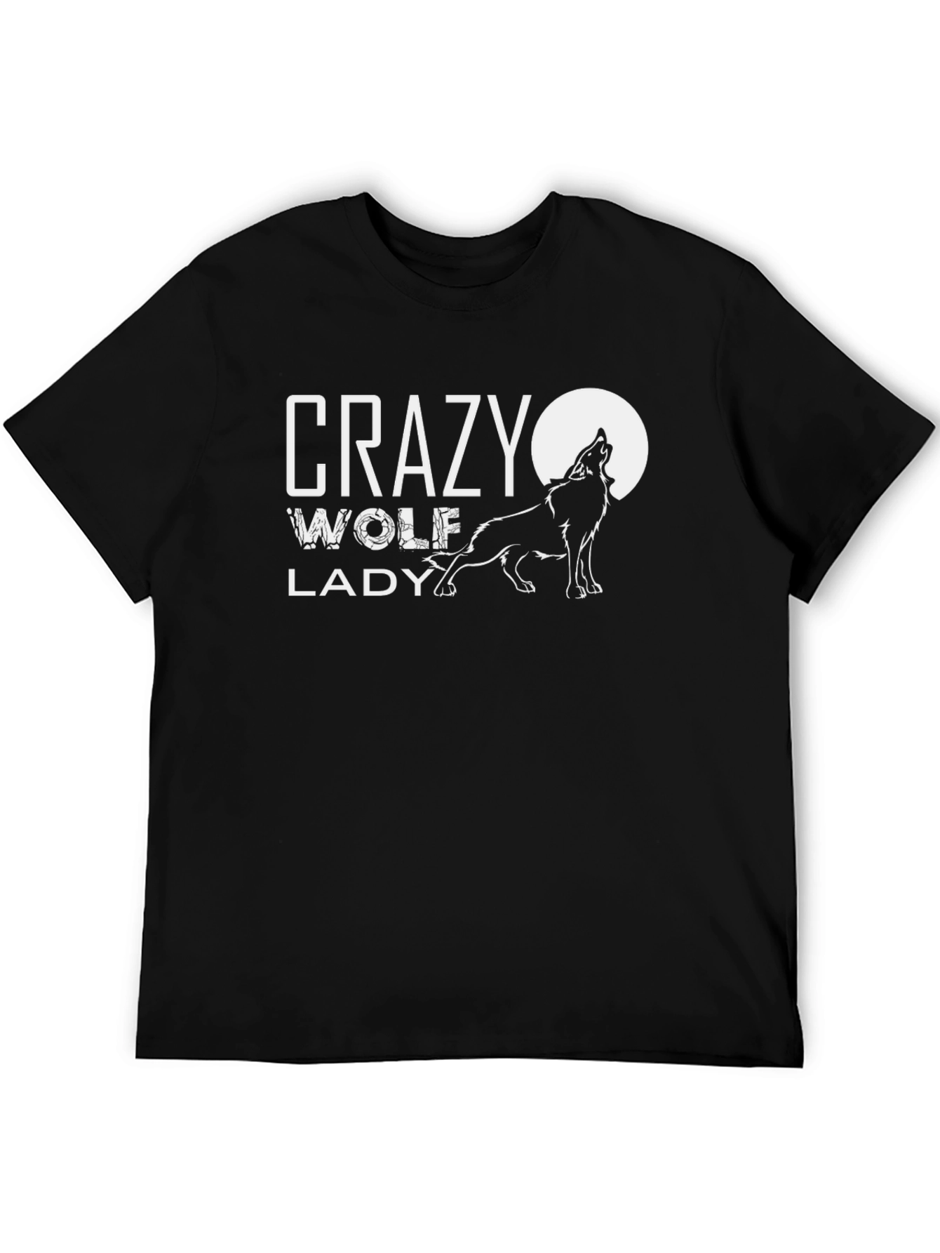 Crazy Wolf Lady Graphic Tee - Black Cotton T-Shirt