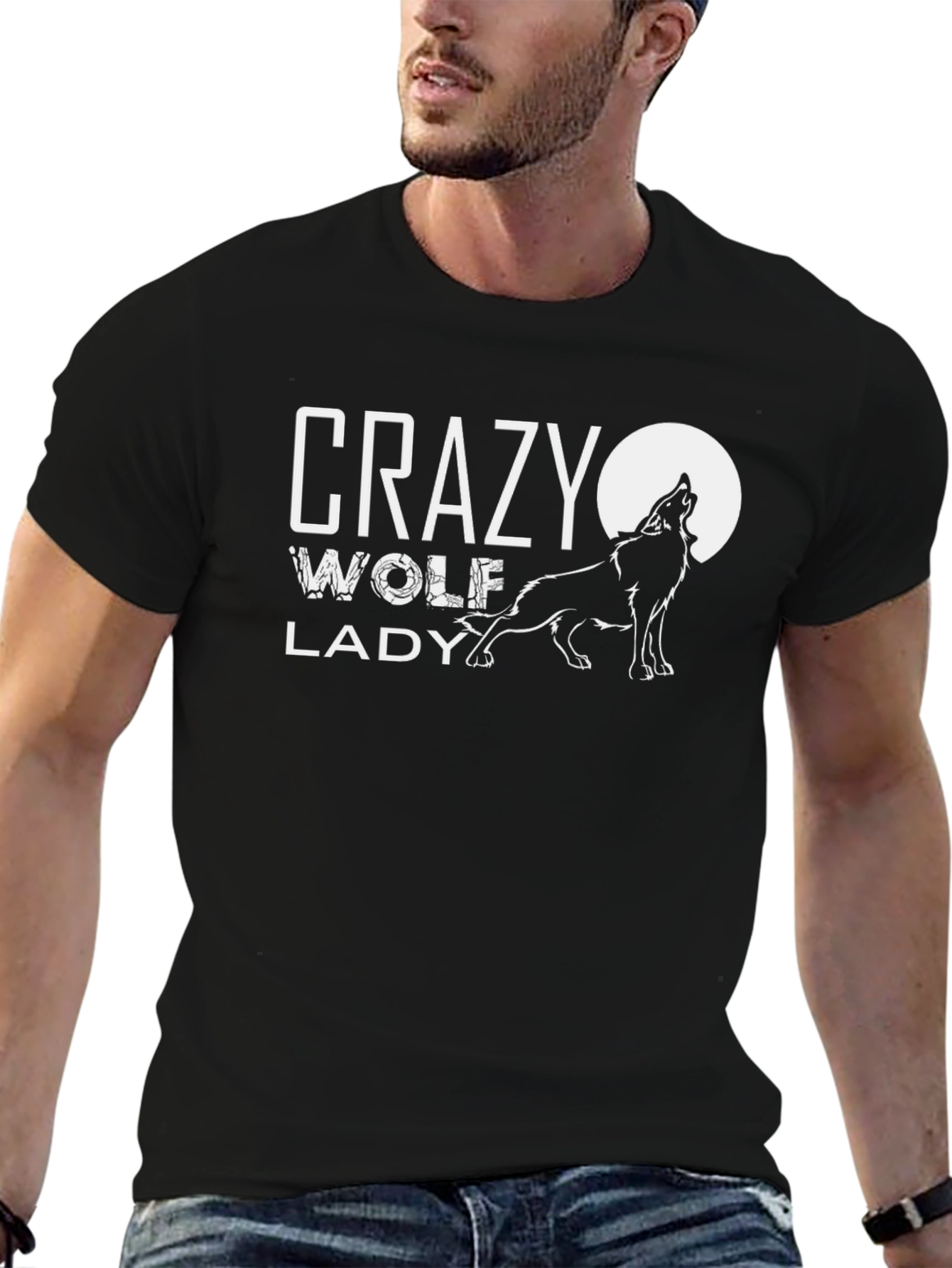 Crazy Wolf Lady Graphic Tee - Black Cotton T-Shirt